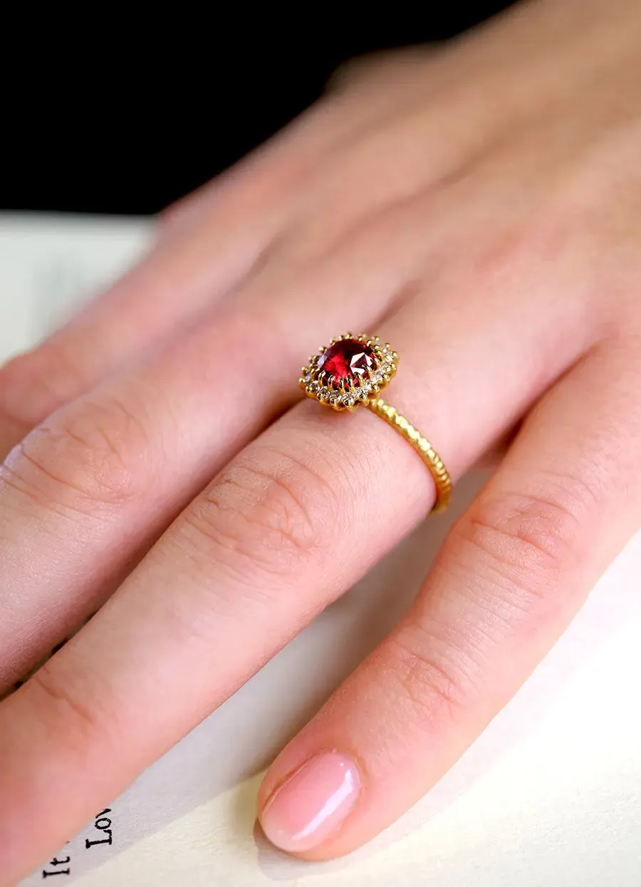 1.77ct Red Spinel and Pink Diamond Halo Ring