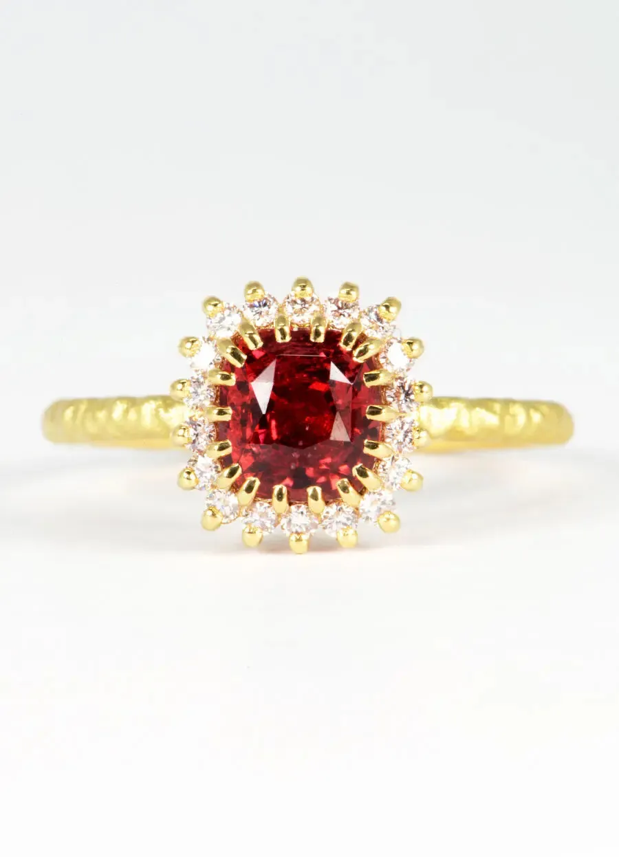 1.77ct Red Spinel and Pink Diamond Halo Ring