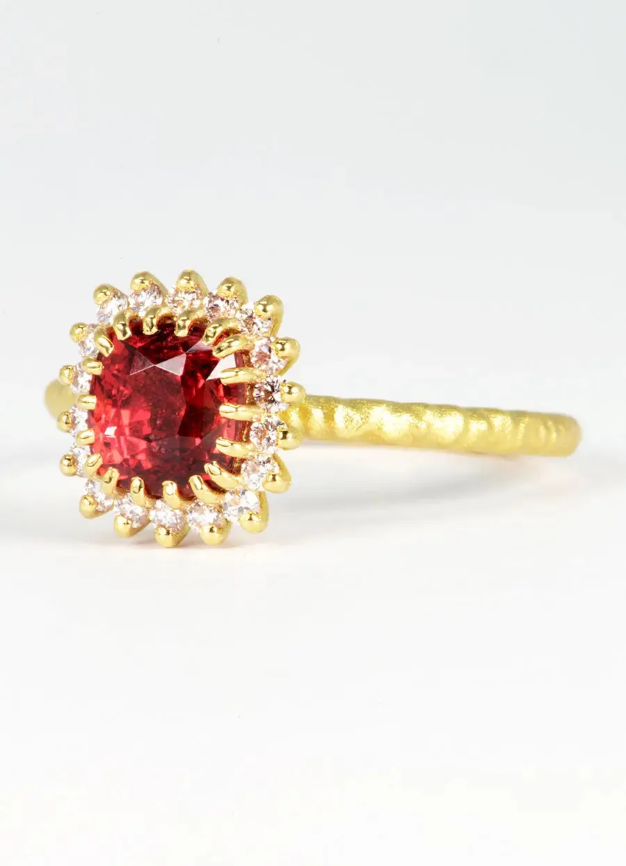 1.77ct Red Spinel and Pink Diamond Halo Ring
