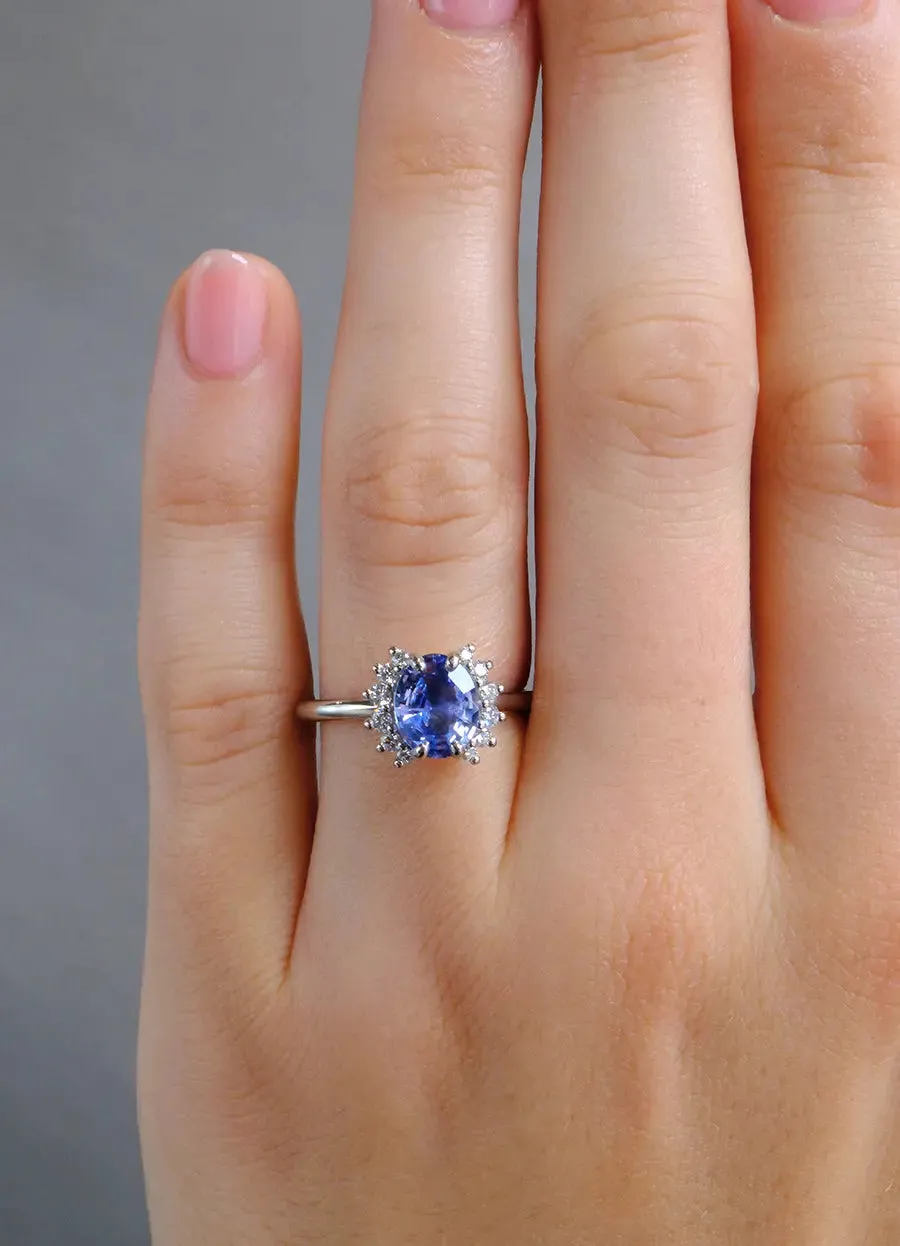 1.7ct Oval Blue Sapphire, Diamond & Platinum Ring