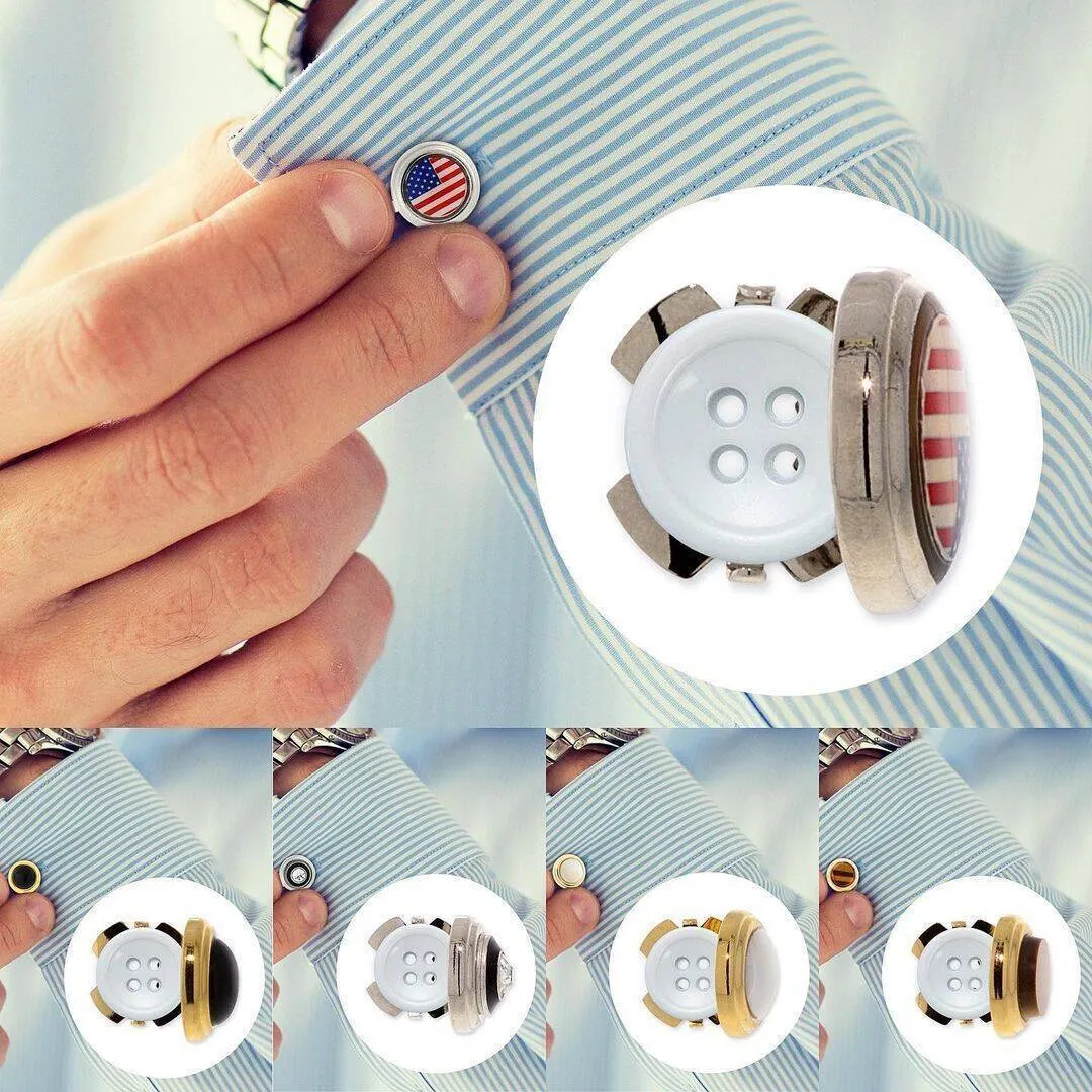 1928 Jewelry CUFF IT!® Cufflinks Black Stone Round Button Covers