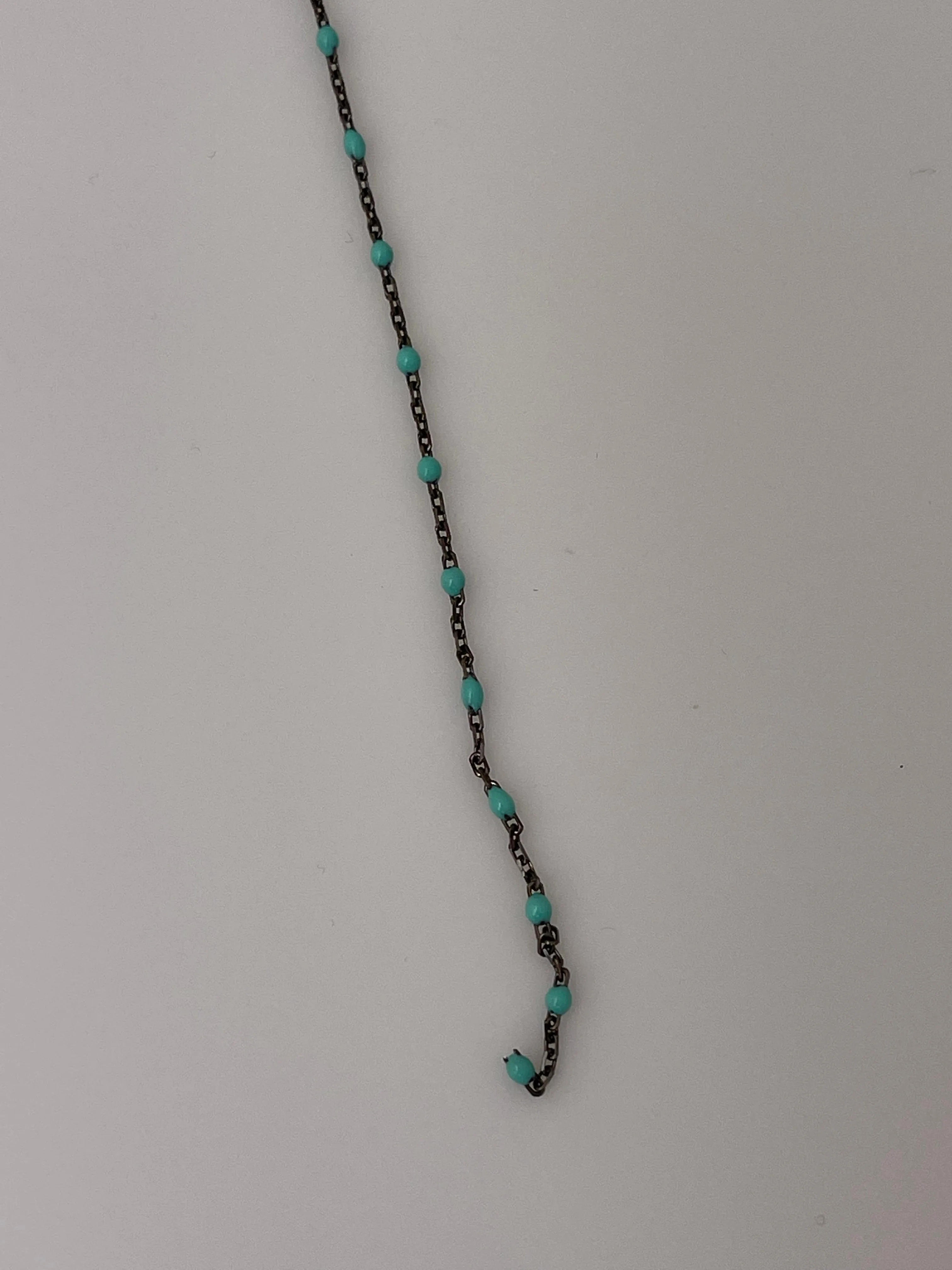 3 Feet  Sterling Silver dc cable black  RH-Enamel TURQUOISE-0,6 mm space between enamel beads Size:1,43x2,15# 166TFB-SS