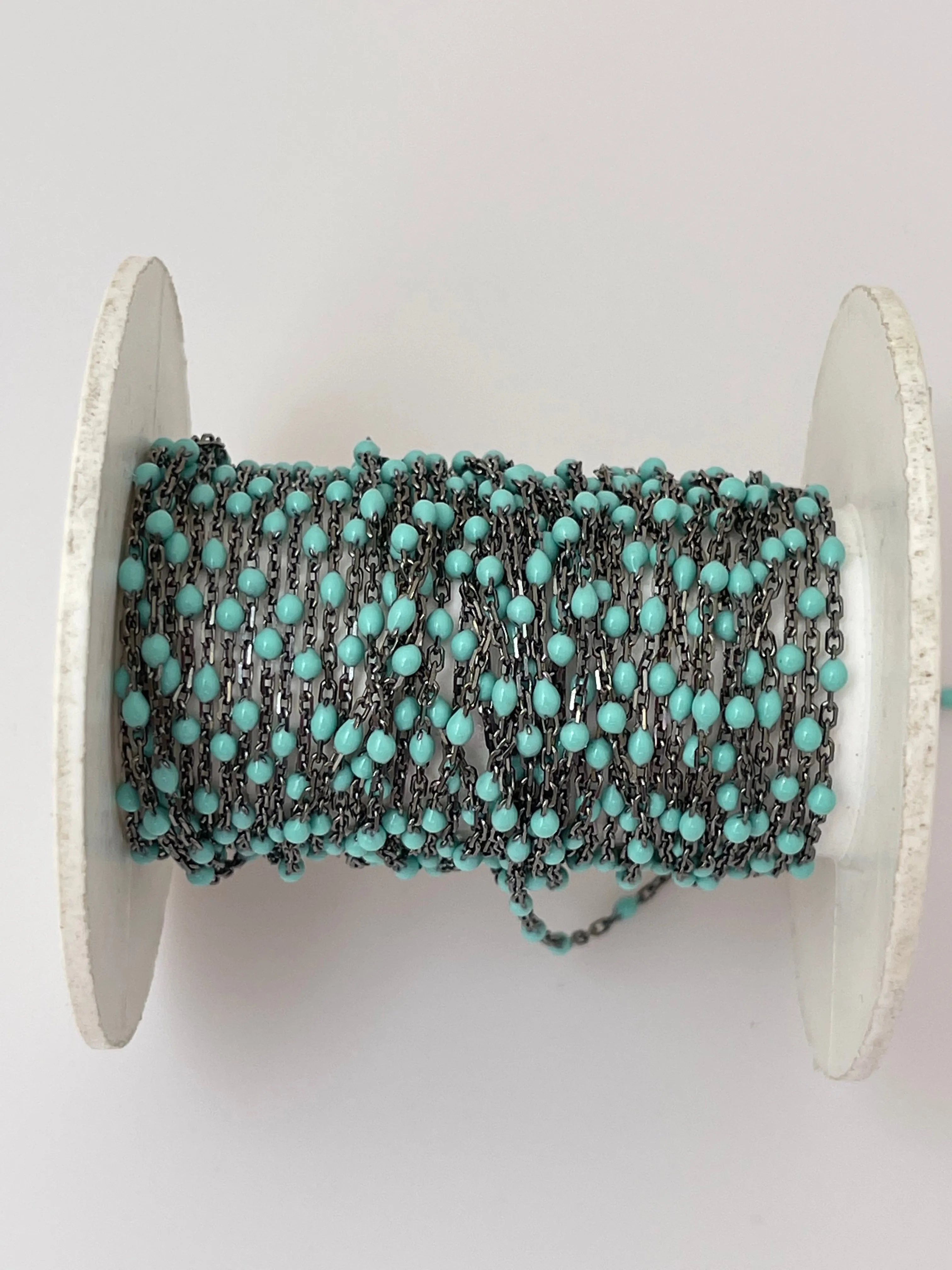3 Feet  Sterling Silver dc cable black  RH-Enamel TURQUOISE-0,6 mm space between enamel beads Size:1,43x2,15# 166TFB-SS