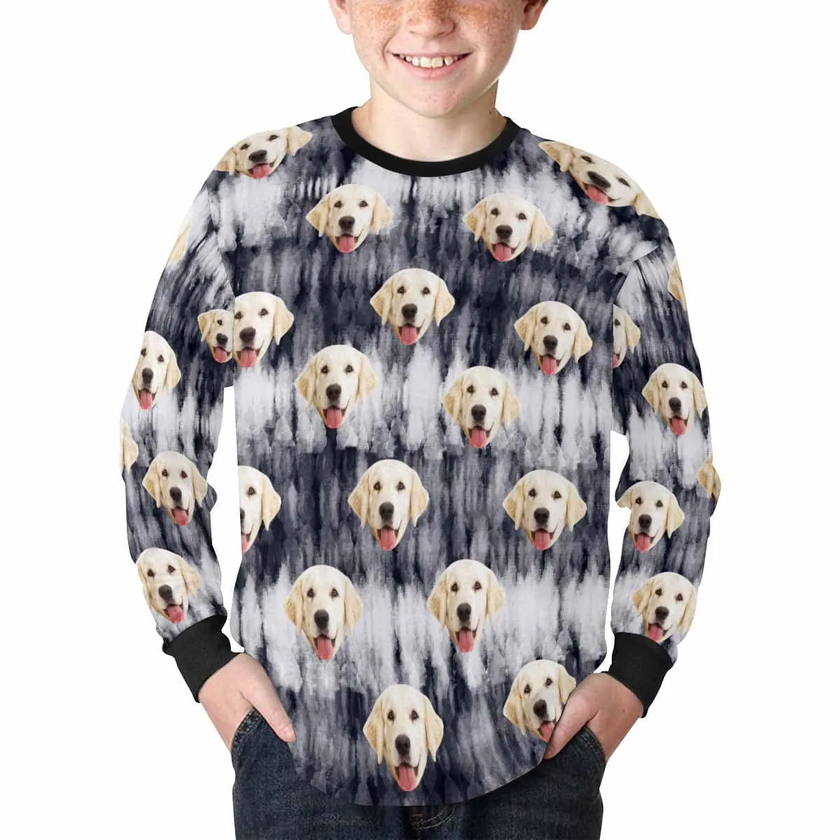 #7-16Y Custom Face Unique Kids' Rib Cuff Long Sleeve T-shirt