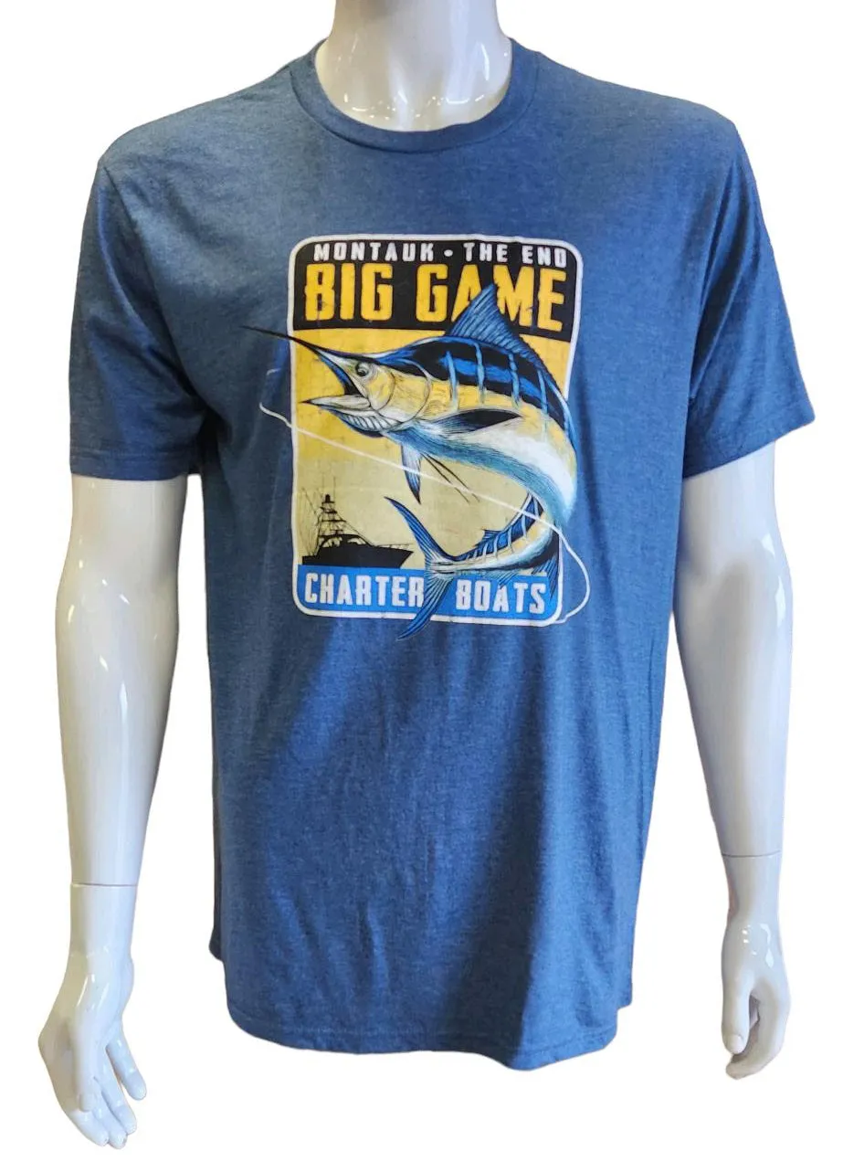 Adult Unisex Wild West Montauk The End Big Game Charter Boats Printed Short Sleeve T-Shirt