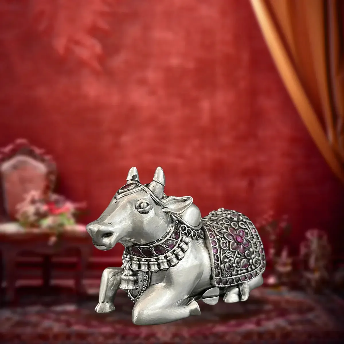 Antique 925 Silver Nandi Sculpture