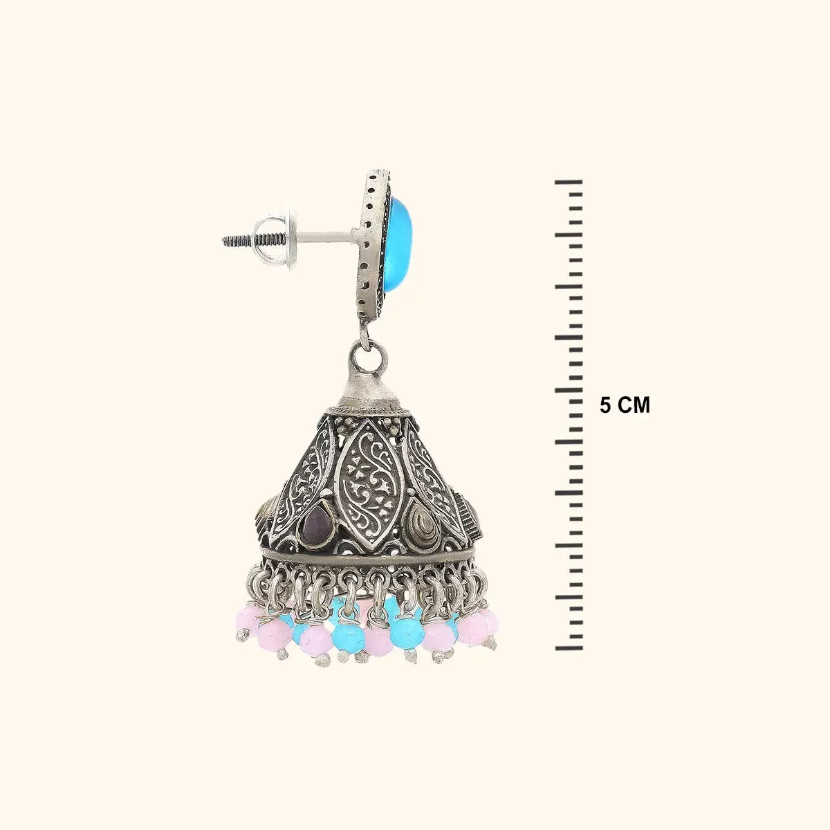 Aqua Color Oxidised Silver Jumka