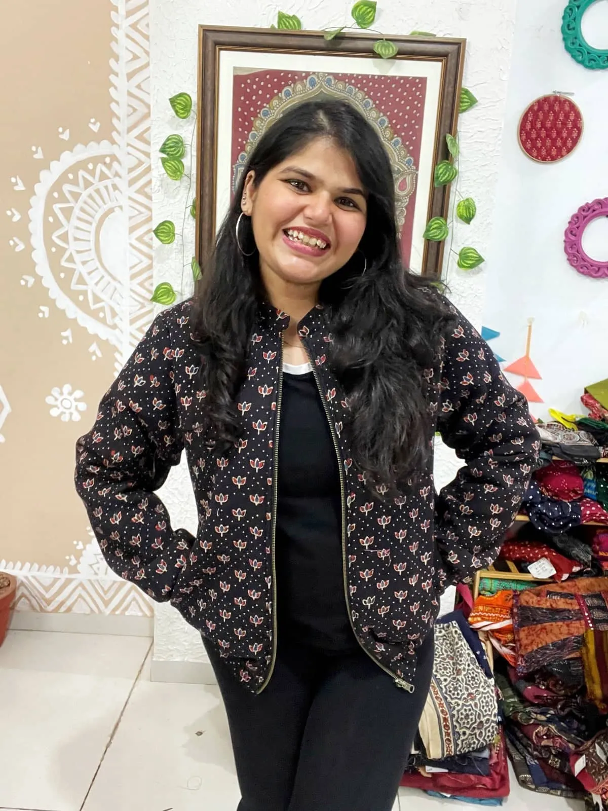 Black Ajrakh Unisex Bomber Jacket