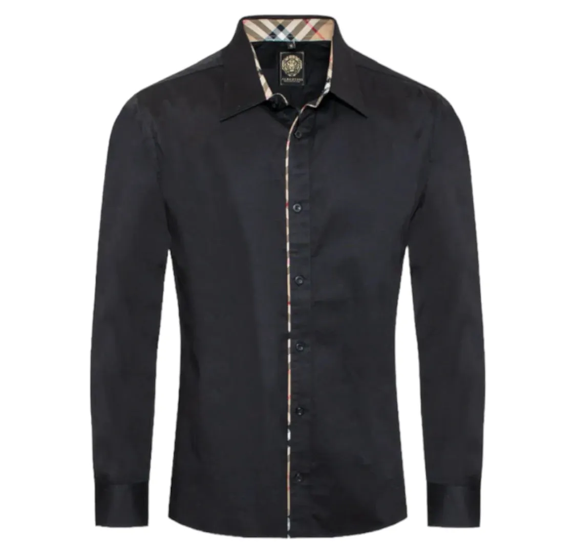 Black Men's Casual Plaid Button Down Shirt Long Sleeves Regular-Fit Style No-1877