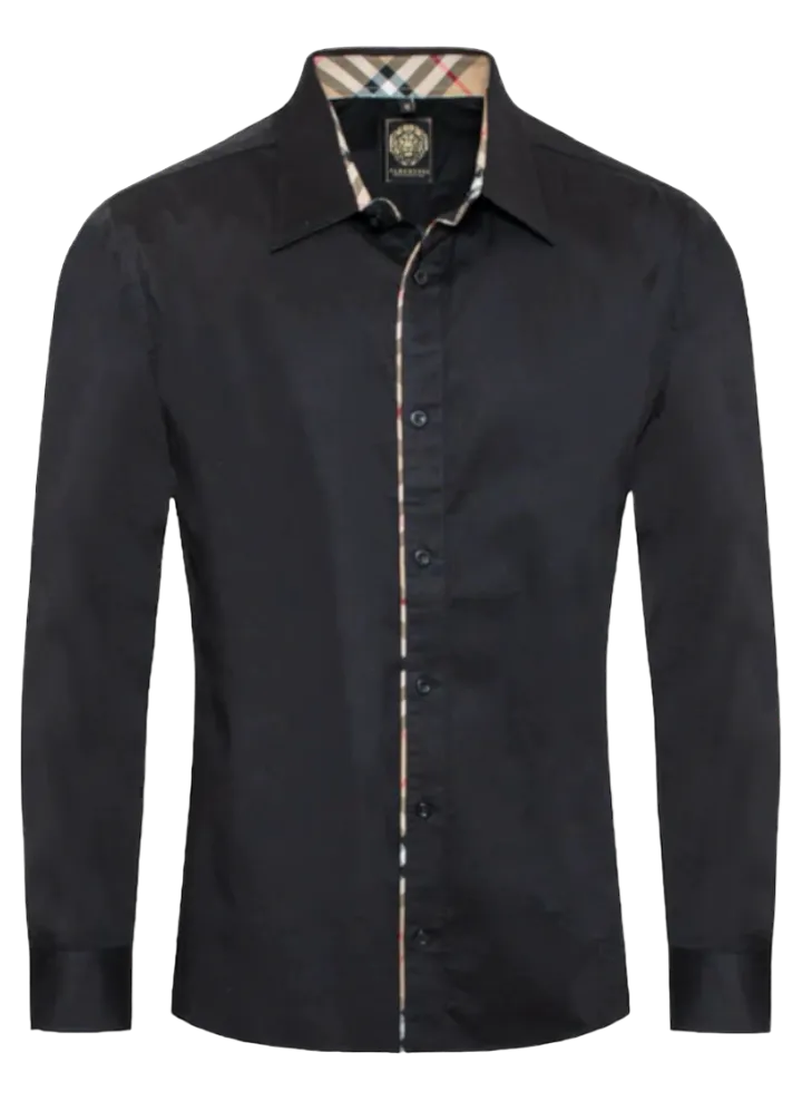 Black Men's Casual Plaid Button Down Shirt Long Sleeves Regular-Fit Style No-1877