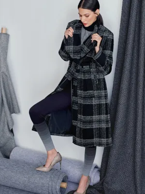 Black Plaid Belted Flyaway Trenchcoat