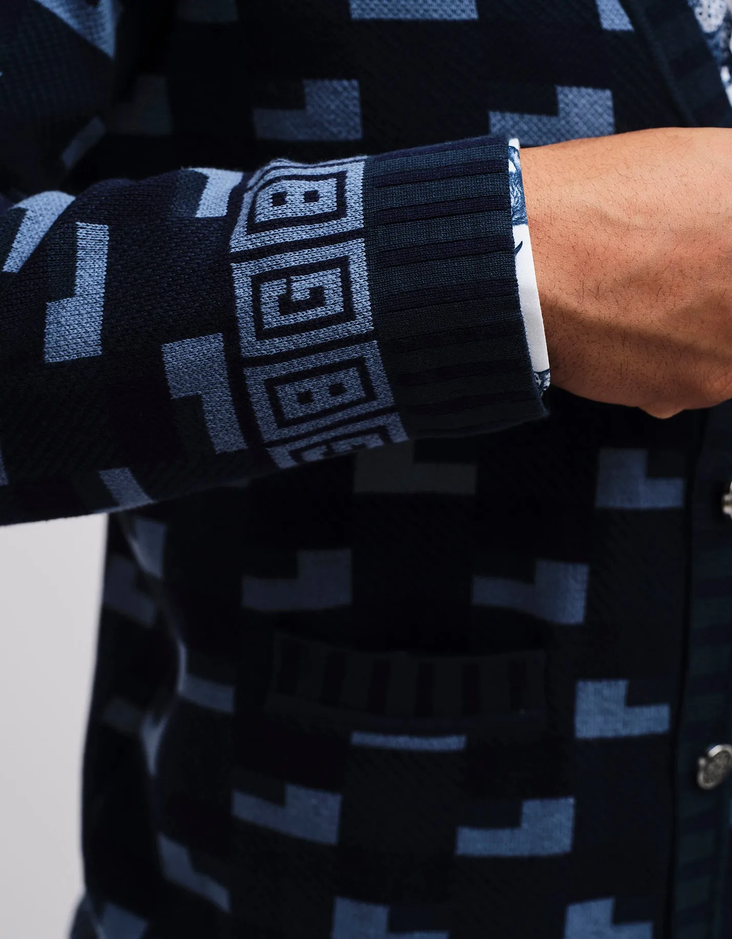 Blue Geometric GB Cotton Cardigan GOLD