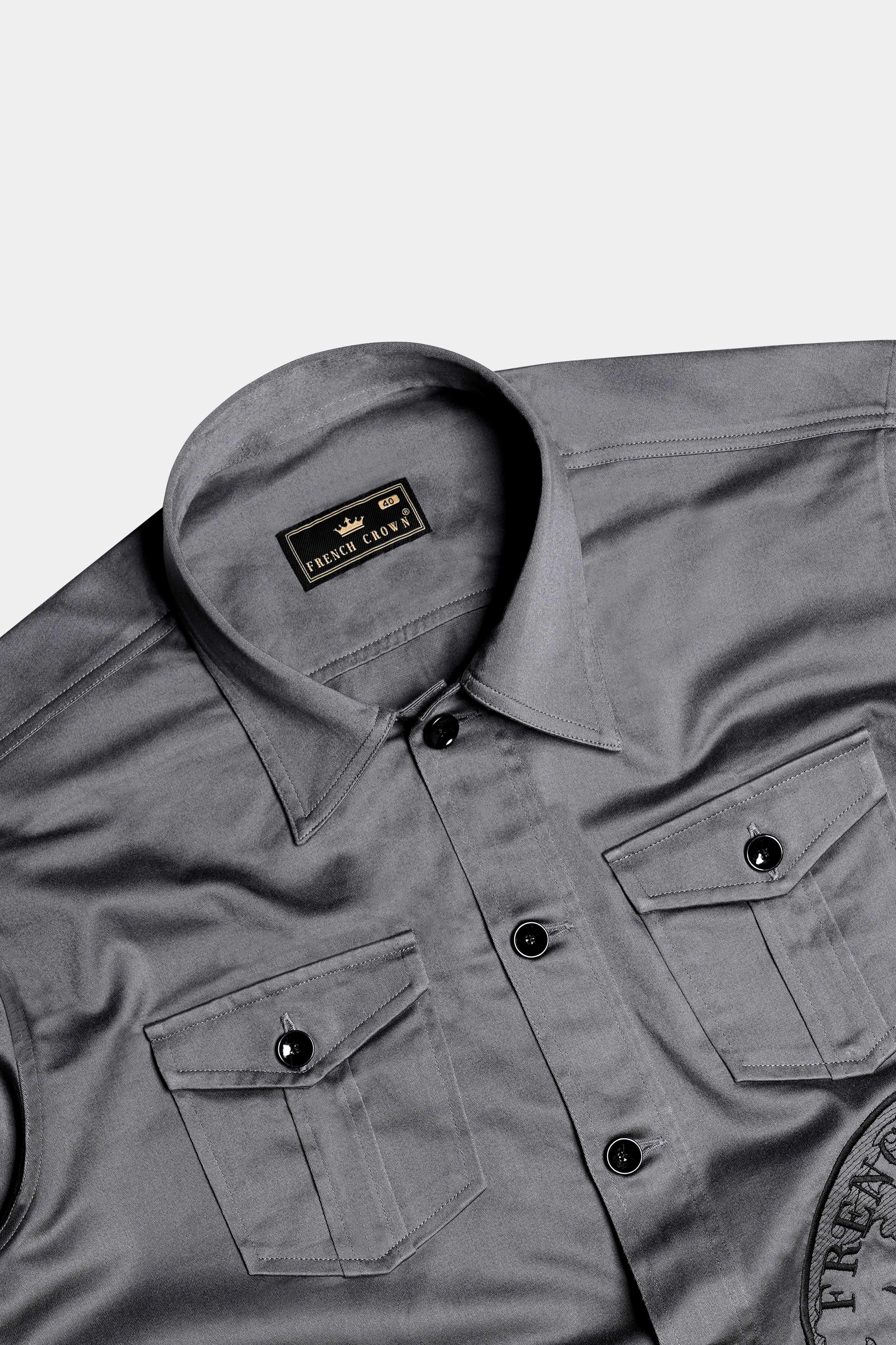 BOULDER GRAY CROWN EMBROIDERED PREMIUM COTTON DESIGNER OVERSHIRT
