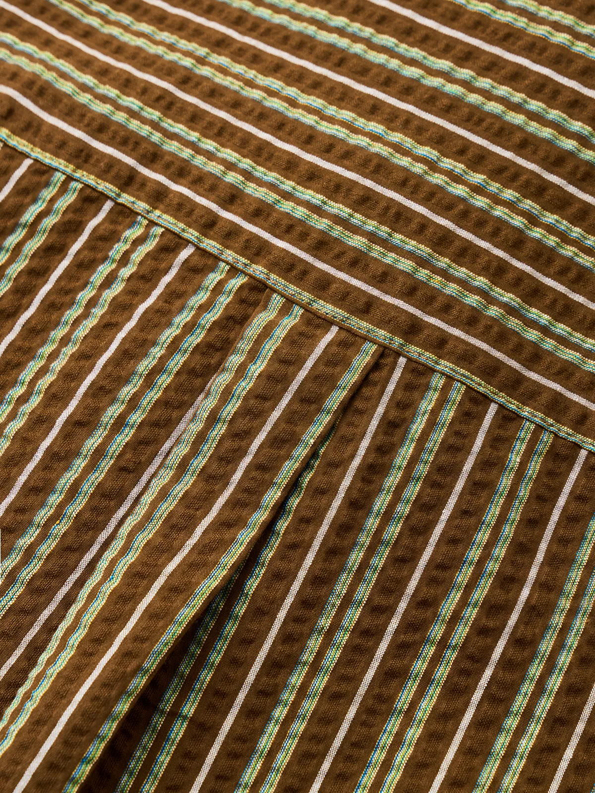 Brown Broad Stripe Cotton Seersucker Shirt