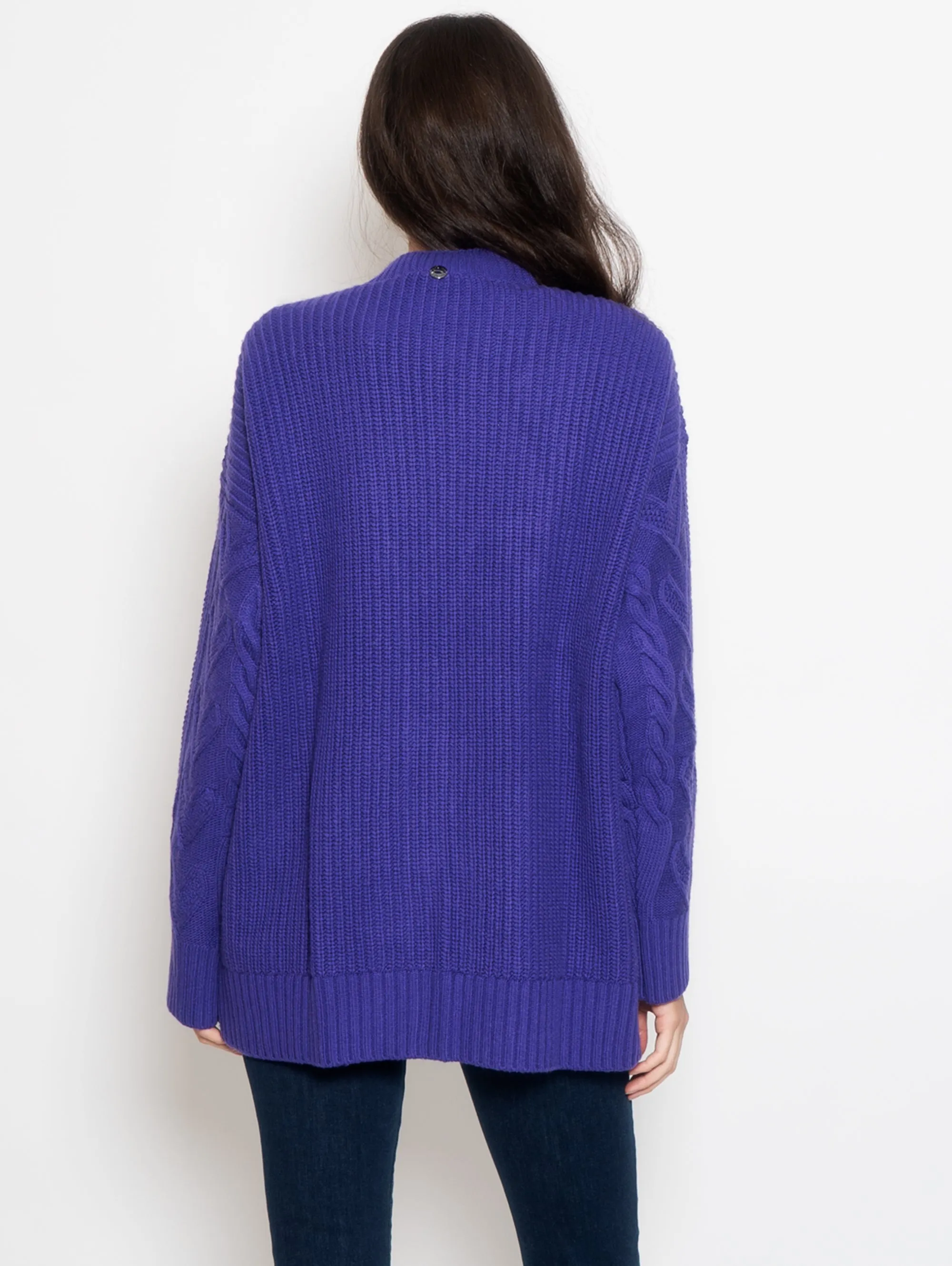 Cardigan Lungo con Bottoni Gioiello Viola