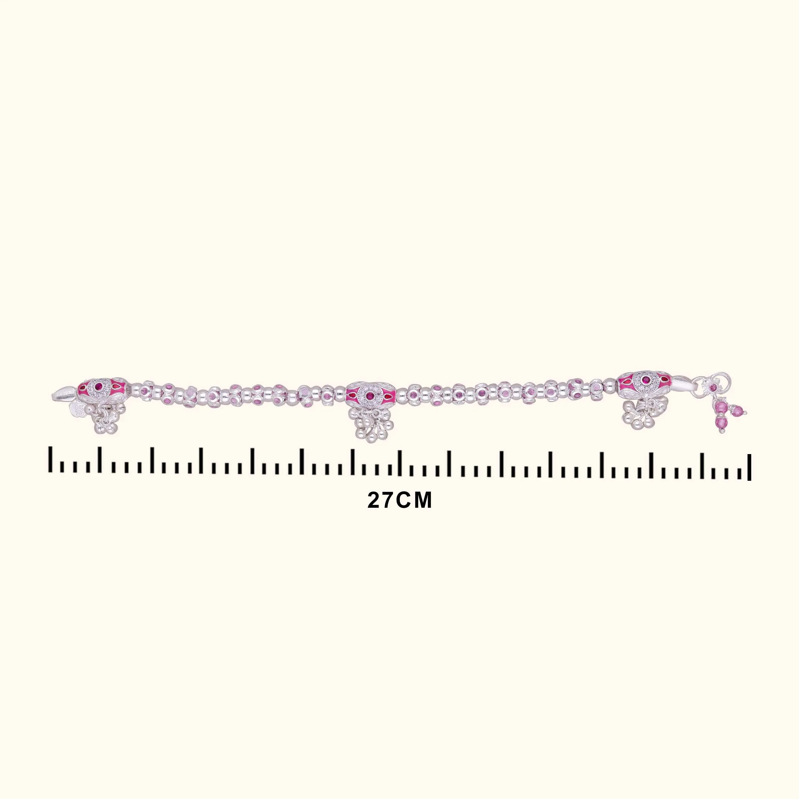 Charming Pink Stone Silver Payal