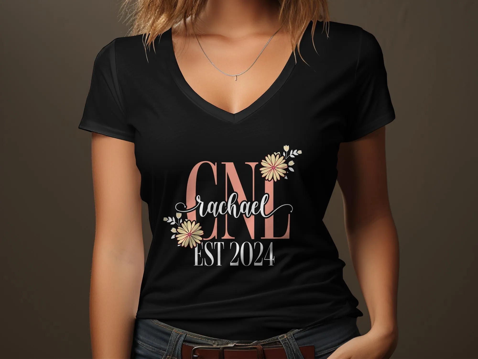 CNL Rachael EST 2024 Custom Personalized T-Shirt, Flower Decorated Design, Perfect Gift for New Graduate, Unique Keepsake