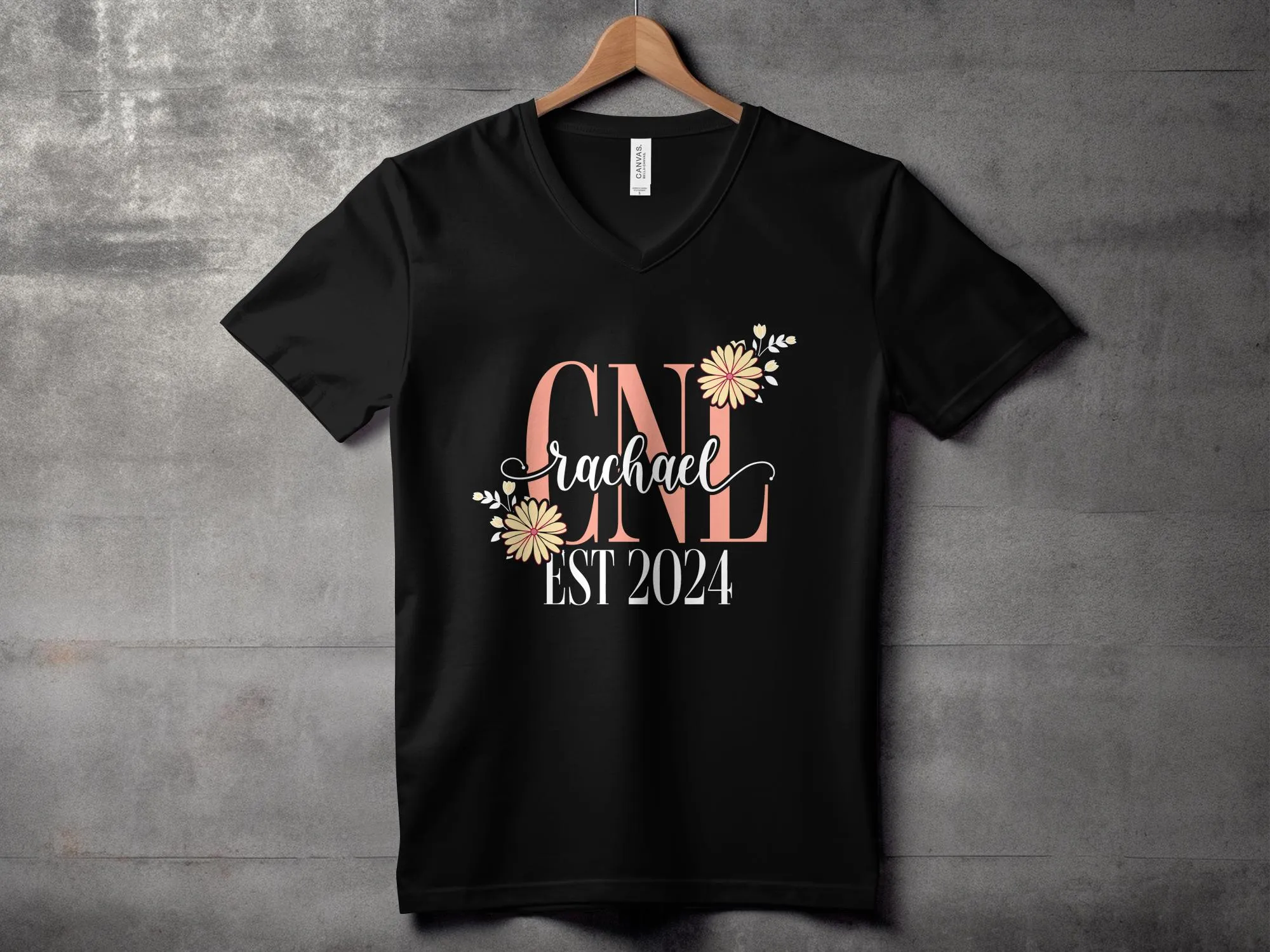 CNL Rachael EST 2024 Custom Personalized T-Shirt, Flower Decorated Design, Perfect Gift for New Graduate, Unique Keepsake