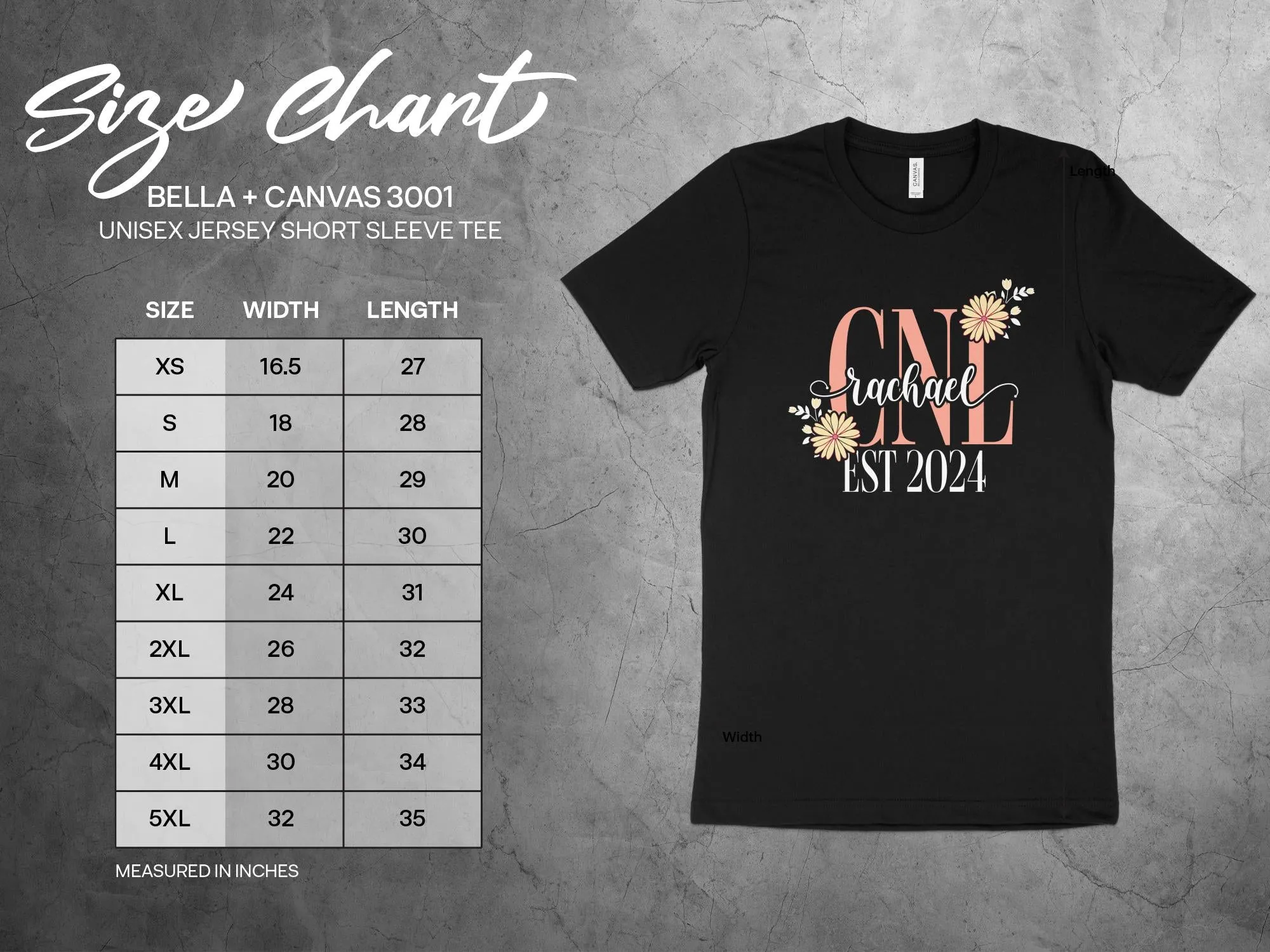 CNL Rachael EST 2024 Custom Personalized T-Shirt, Flower Decorated Design, Perfect Gift for New Graduate, Unique Keepsake