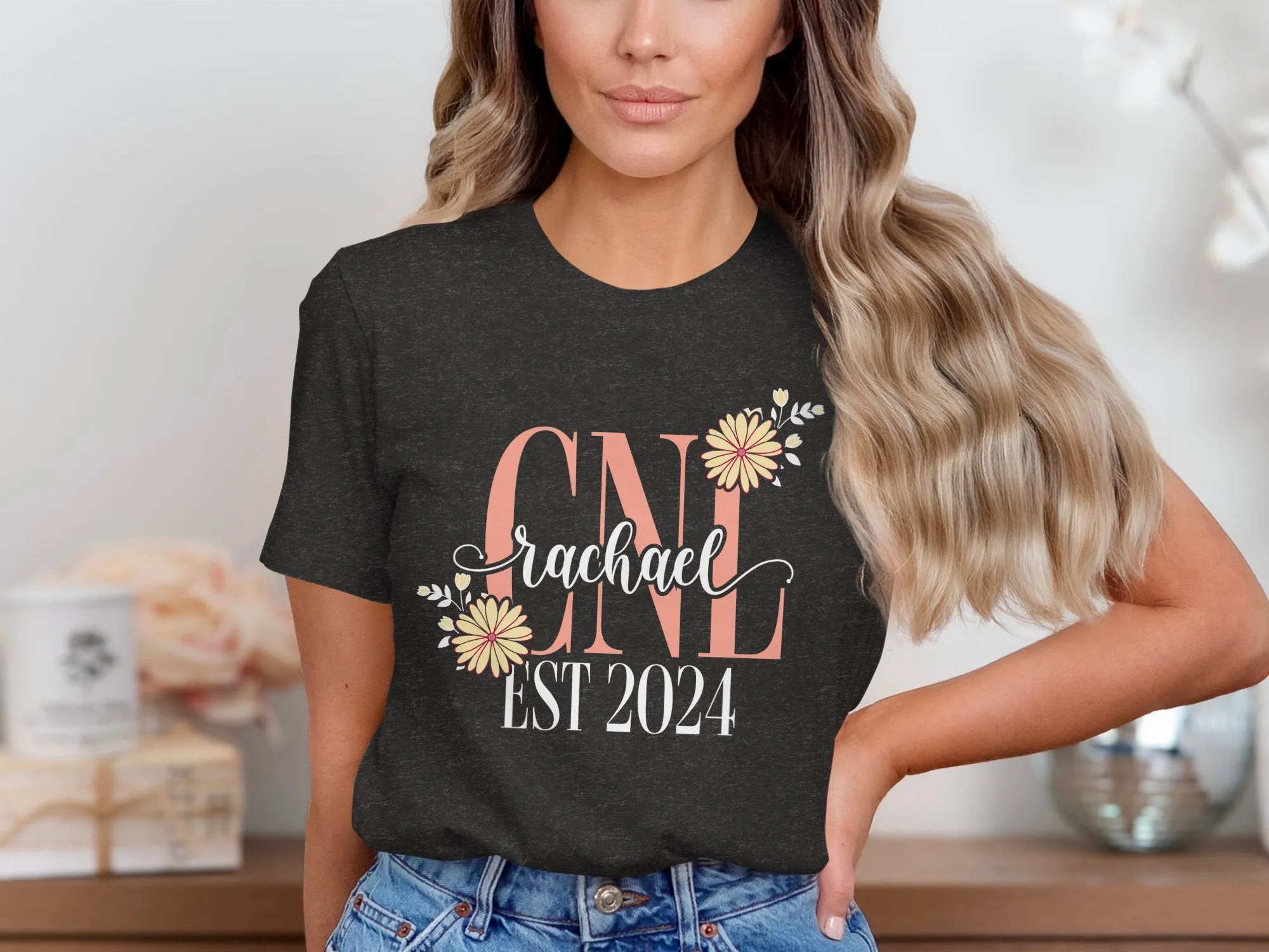 CNL Rachael EST 2024 Custom Personalized T-Shirt, Flower Decorated Design, Perfect Gift for New Graduate, Unique Keepsake