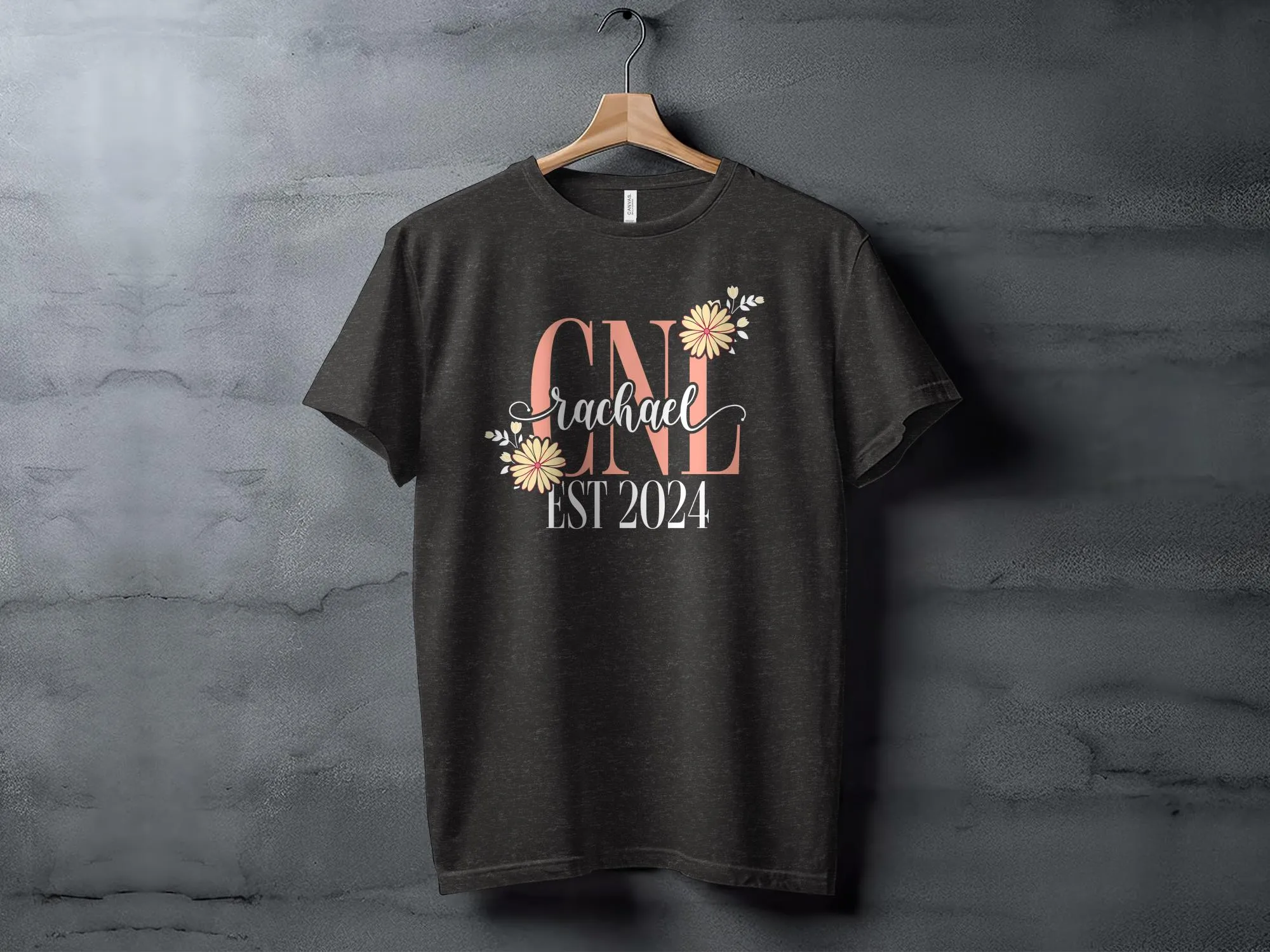 CNL Rachael EST 2024 Custom Personalized T-Shirt, Flower Decorated Design, Perfect Gift for New Graduate, Unique Keepsake