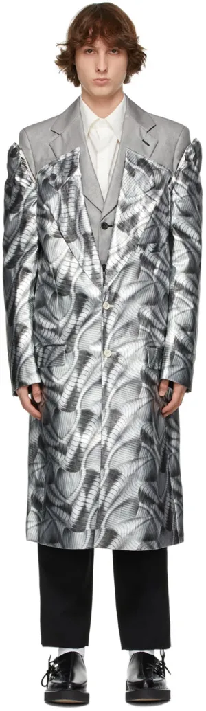 Comme des GarÃ§ons Homme Plus Silver Layered Inkjet Print Coat