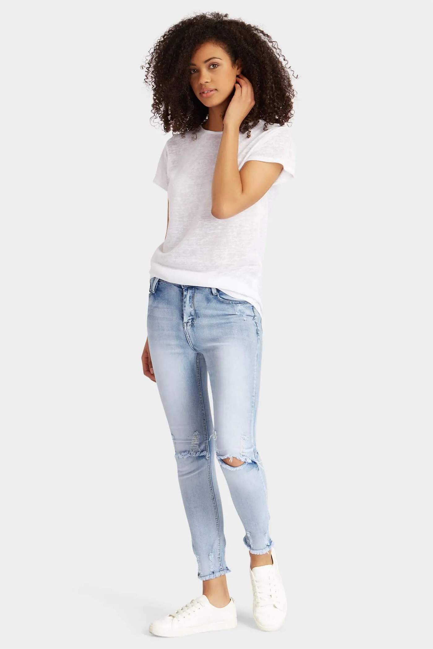 Cream Crew Neck Hi-Lo Top