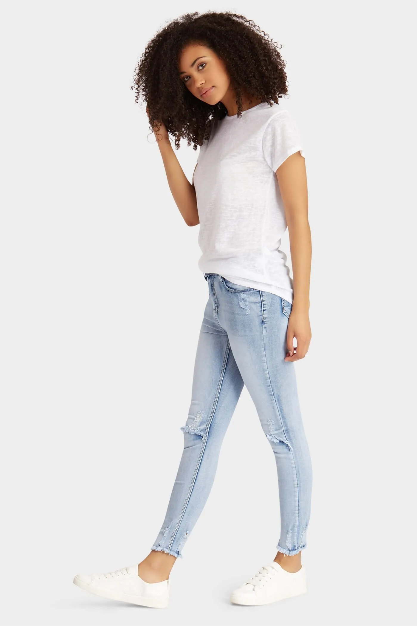 Cream Crew Neck Hi-Lo Top