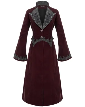 Devil Fashion Death Of Seasons Womens Long Gothic Coat - Red Velvet