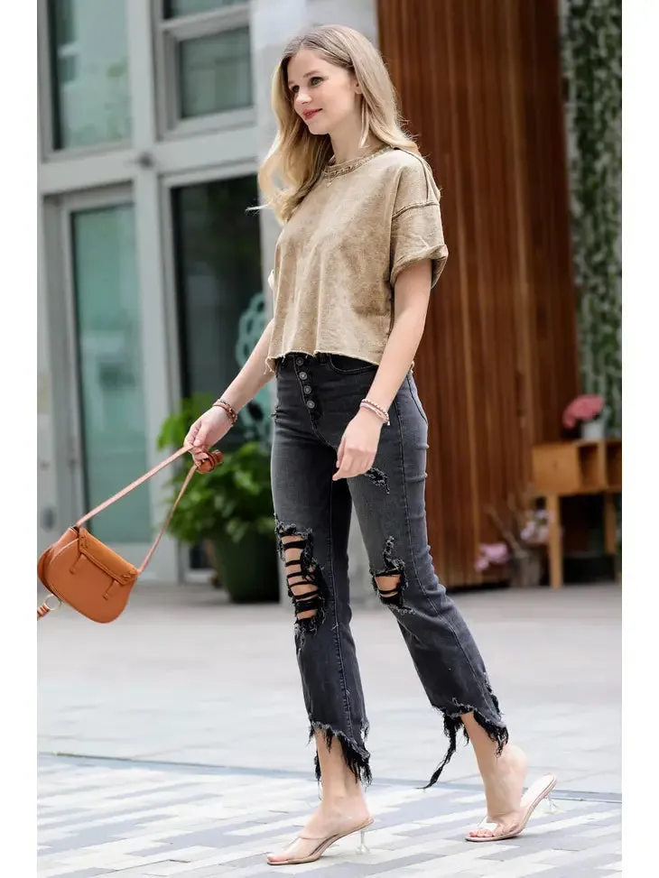 French Terry Washed Raw Edge Crop Top