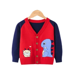 Full Sleeve Cute Dino Theme Boys Cardigan, Mulitcolours