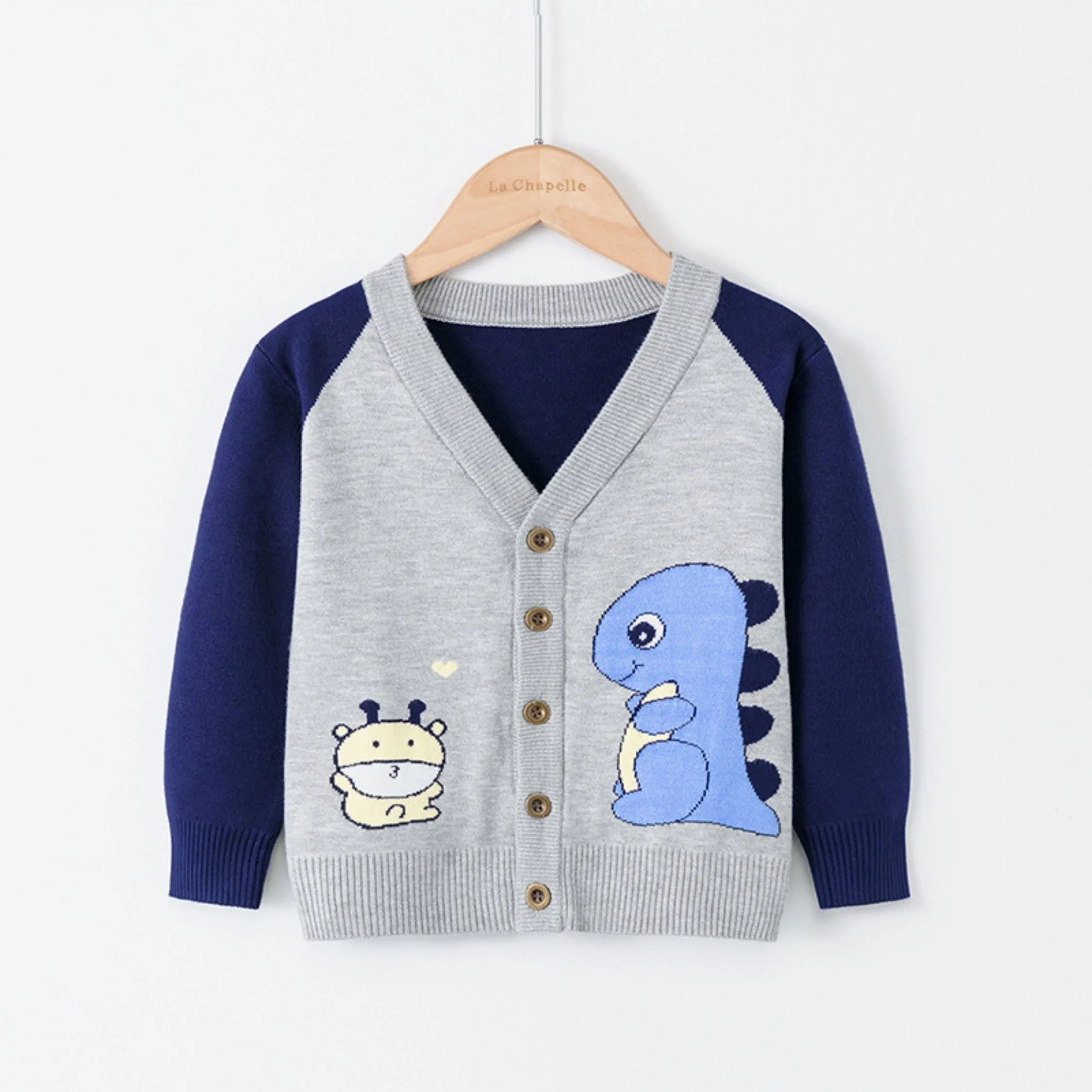 Full Sleeve Cute Dino Theme Boys Cardigan, Mulitcolours