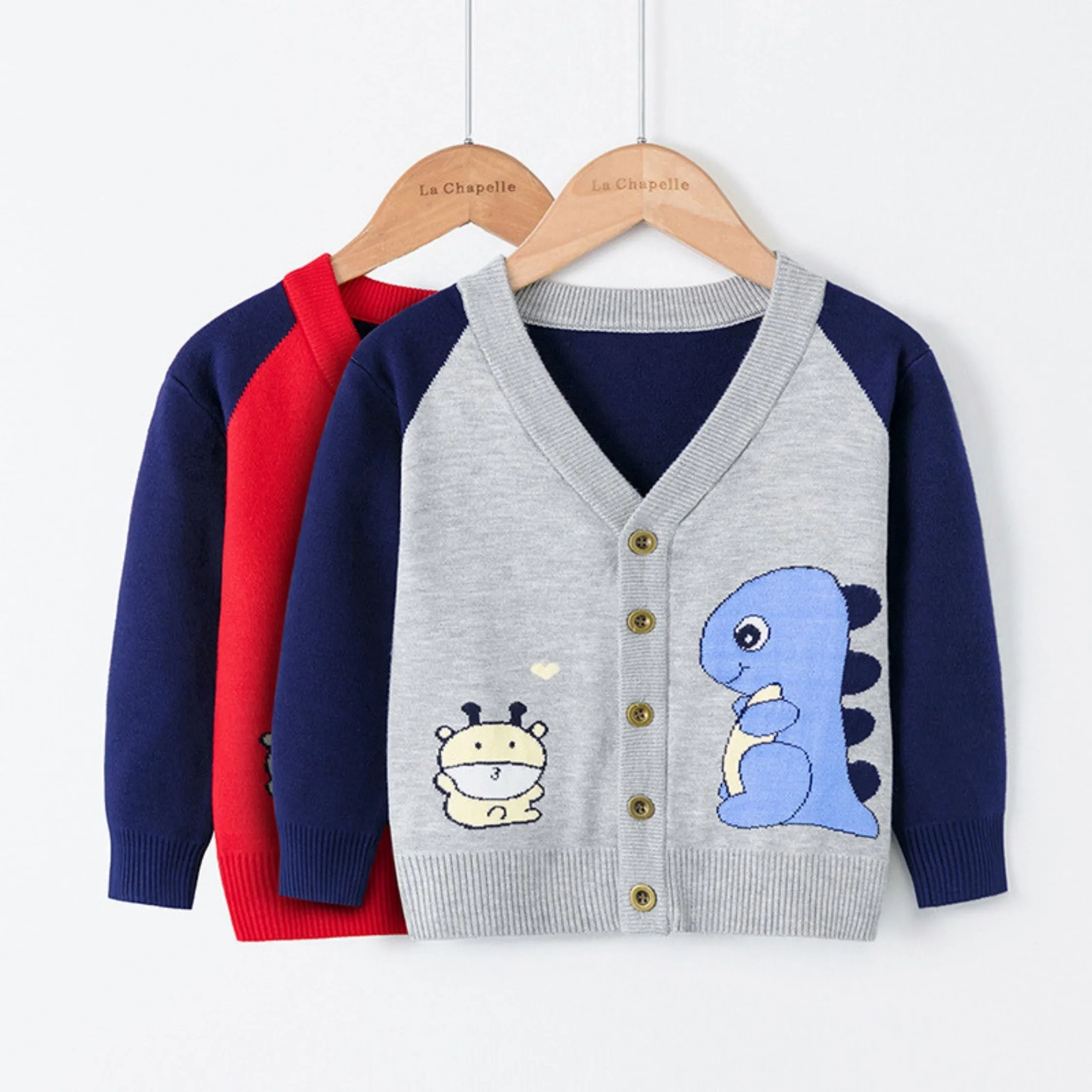 Full Sleeve Cute Dino Theme Boys Cardigan, Mulitcolours