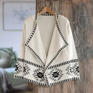 Geometric 100% Alpaca Cardigan Crafted in Peru - Dark Geometry | NOVICA