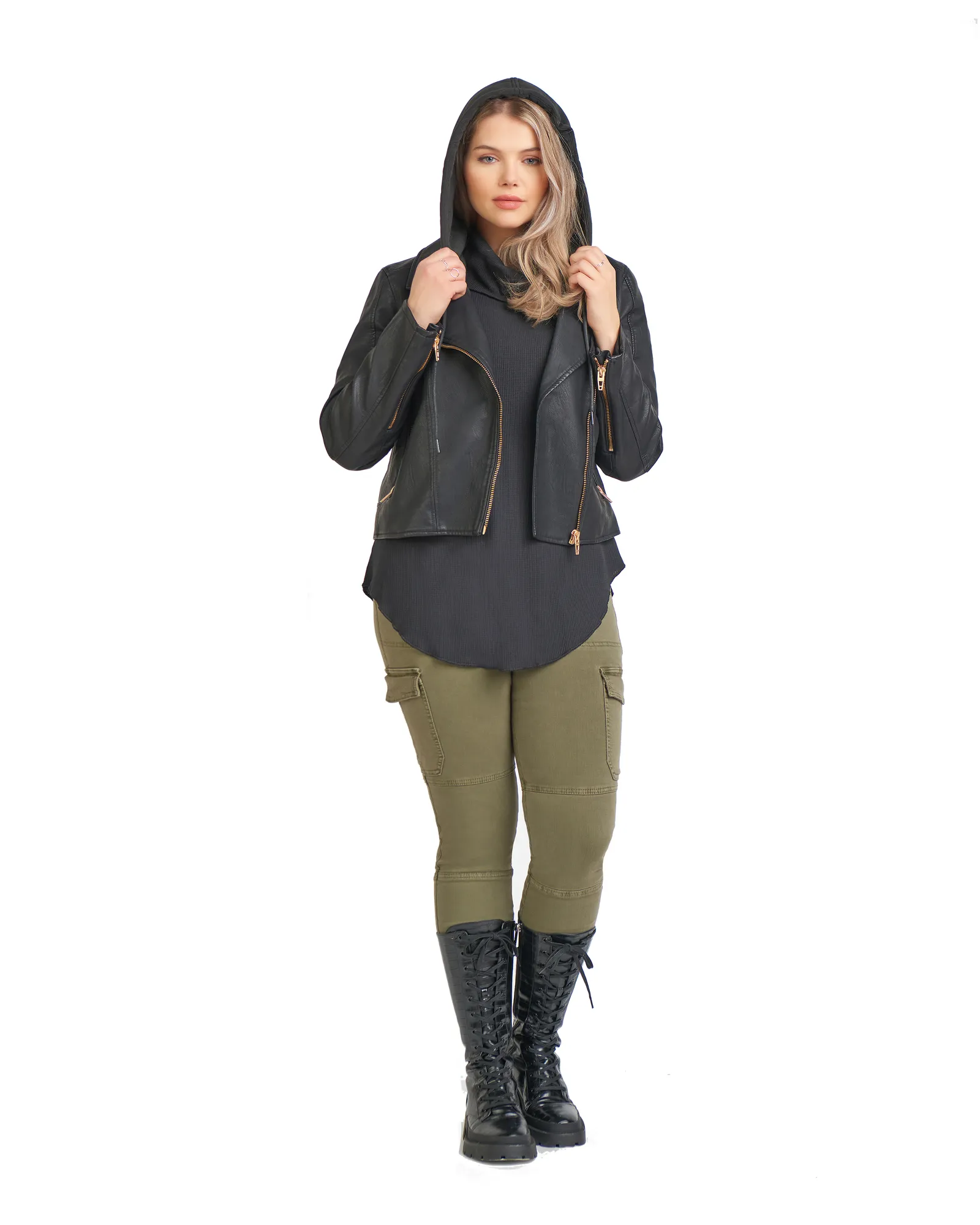 Gianna Faux Leather Moto Jacket | Black