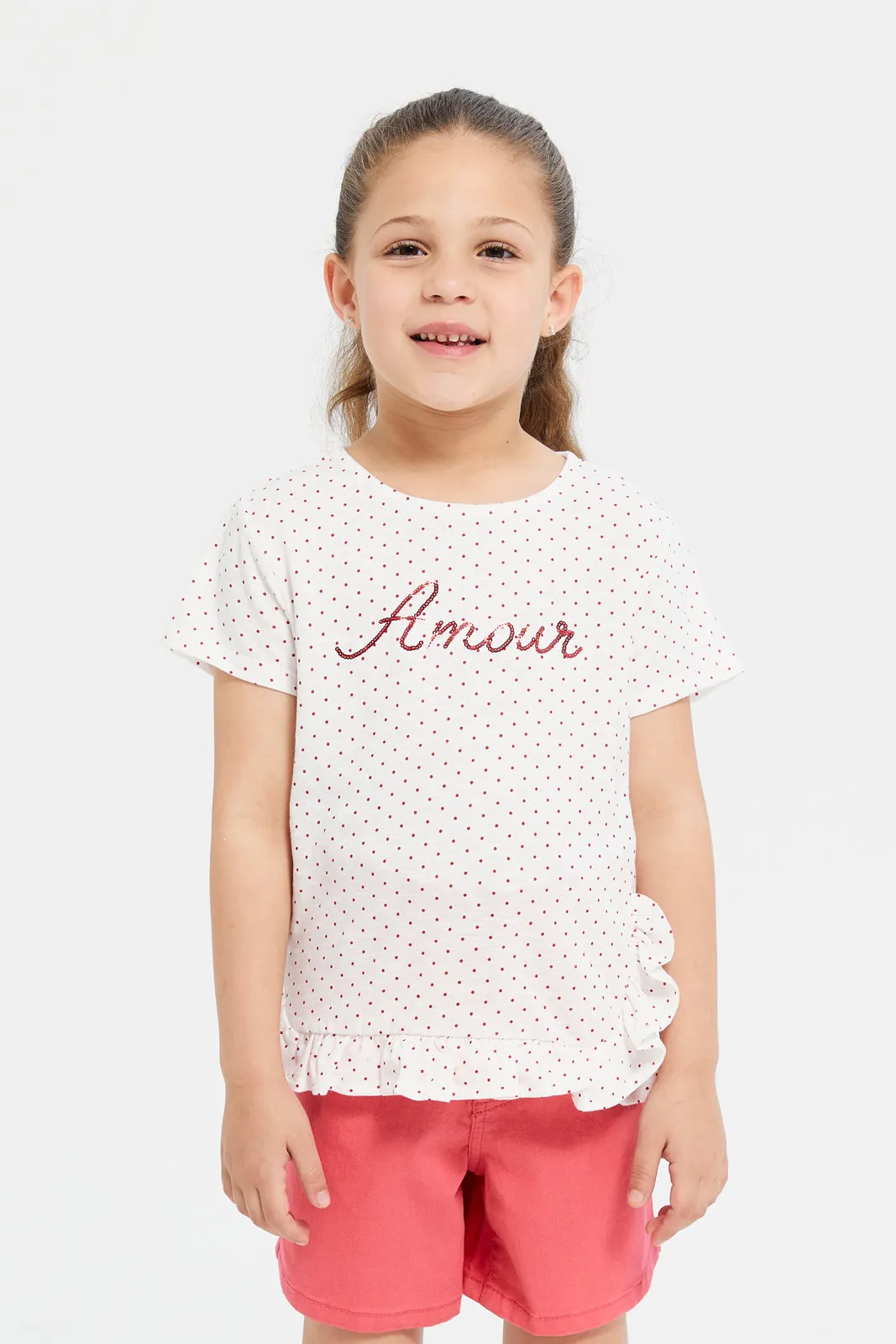 Girls Mint Chiffon Work At Chest T-Shirt