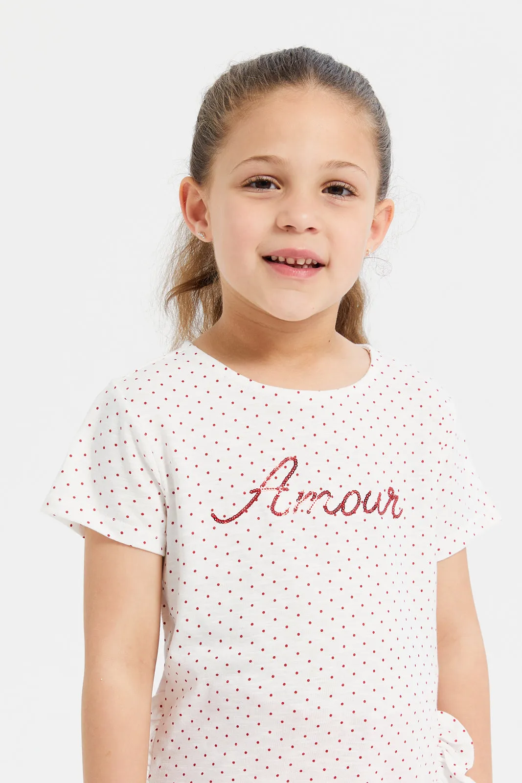 Girls Mint Chiffon Work At Chest T-Shirt