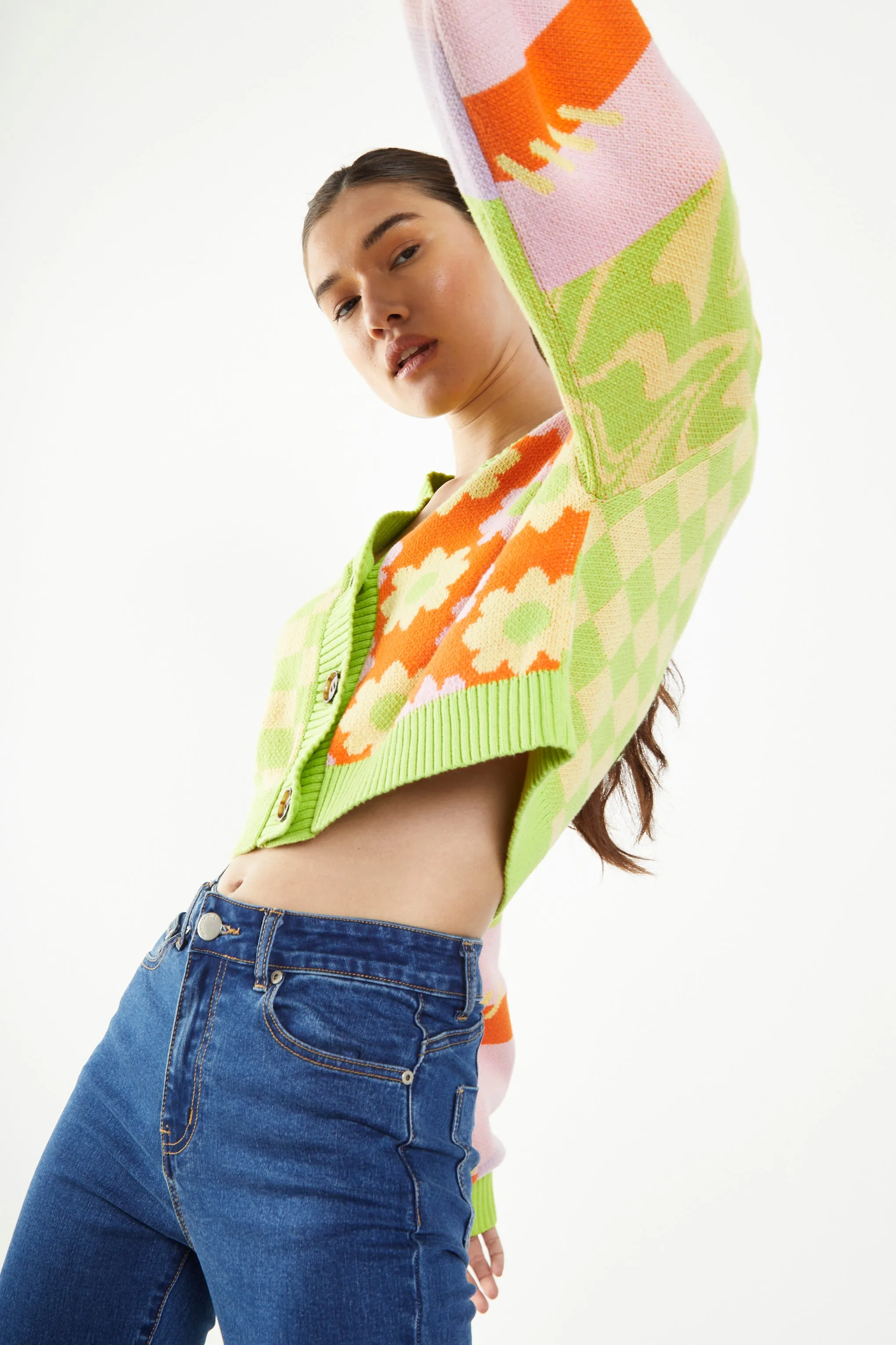 Glamorous Green Orange Multi Knit Cardigan