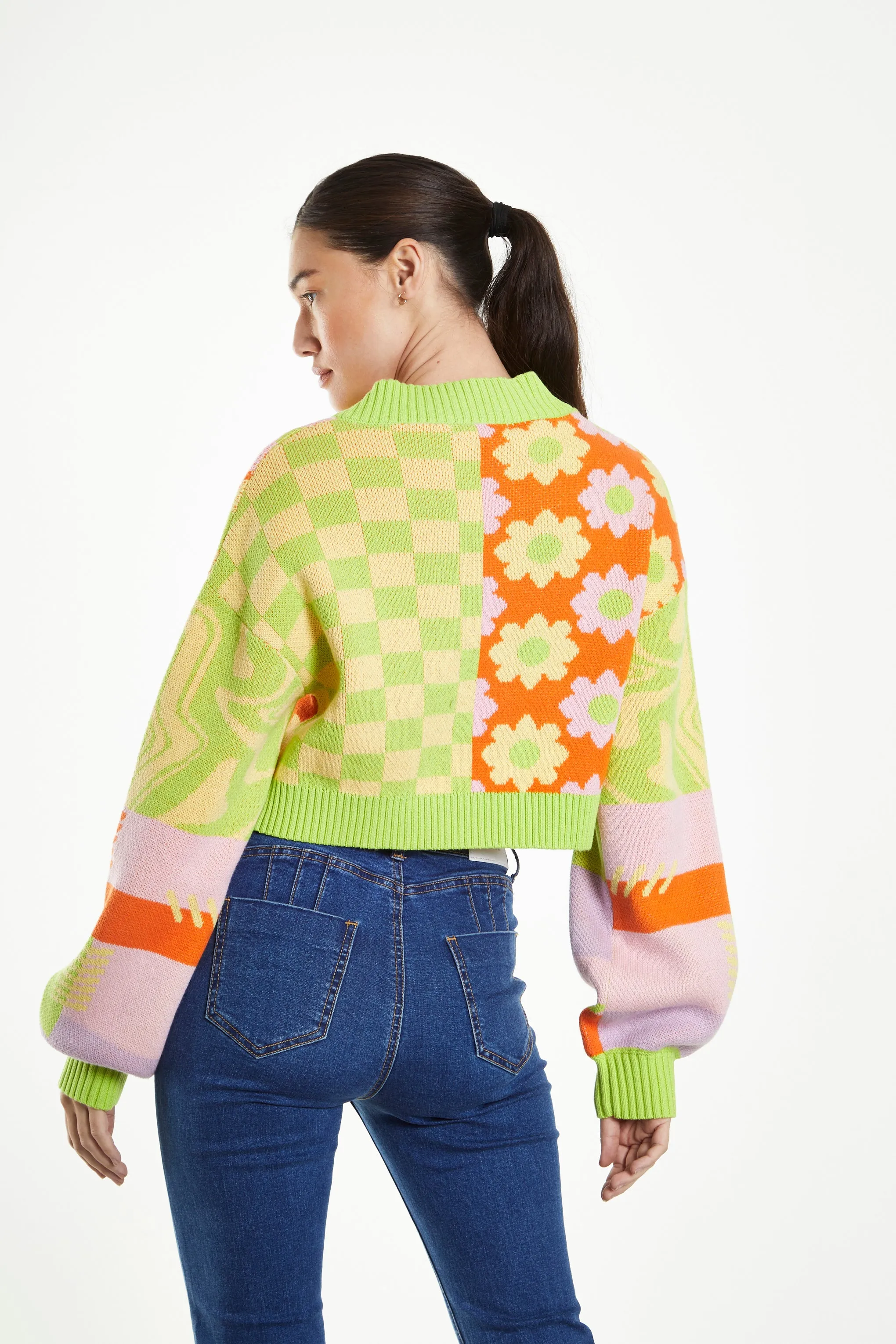 Glamorous Green Orange Multi Knit Cardigan