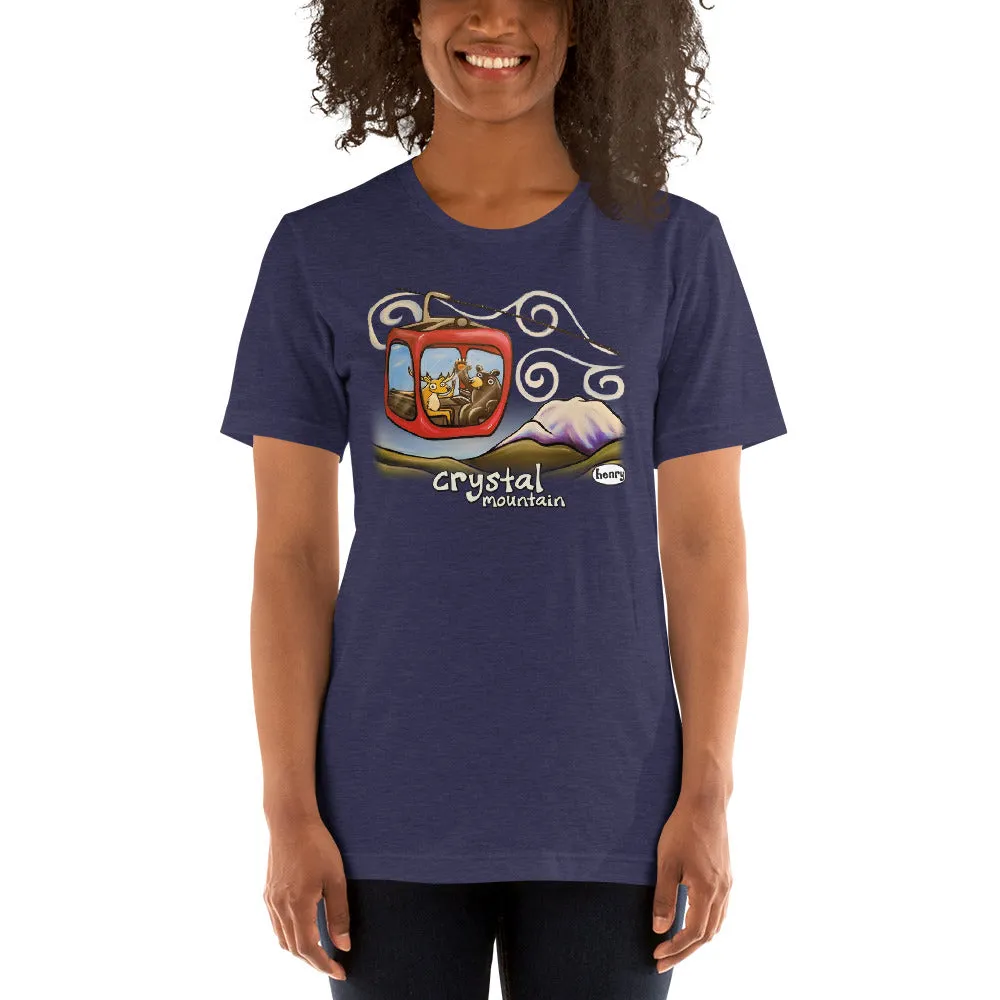 Gondola Fun at Crystal Mountain Unisex Heathered Navy T-Shirt | Wearable Art by Seattle Mural Artist Ryan "Henry" Ward