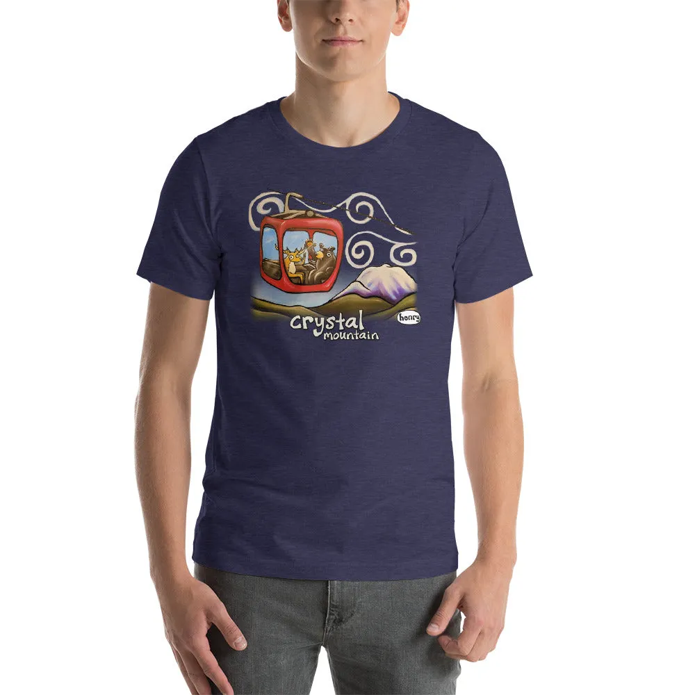 Gondola Fun at Crystal Mountain Unisex Heathered Navy T-Shirt | Wearable Art by Seattle Mural Artist Ryan "Henry" Ward