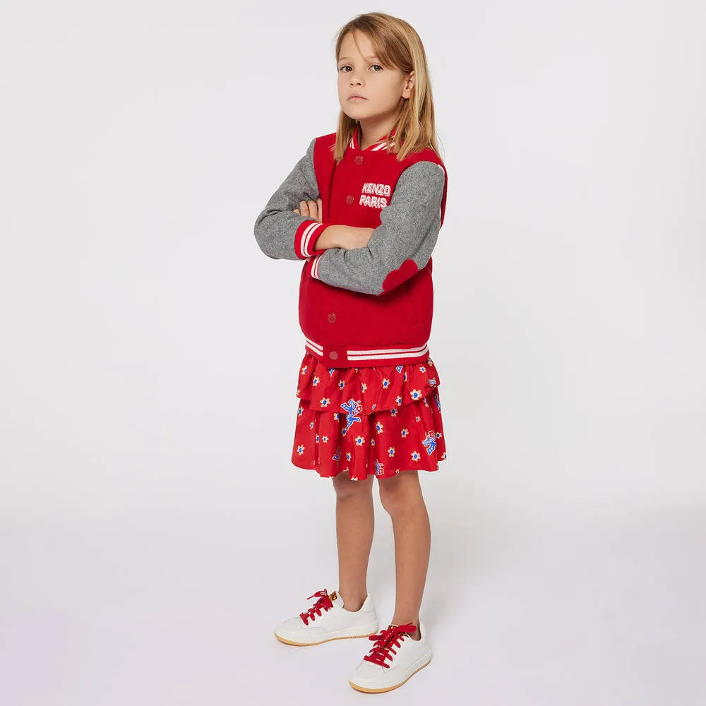 Kenzo Girls Red Bomber Jacket with K Flower
