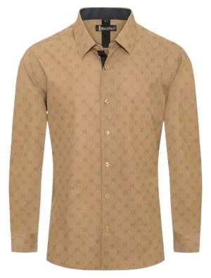 Khaki Printed Men's Long Sleeve Casual Dress Shirt Regular-Fit Style No: CHLS-2063