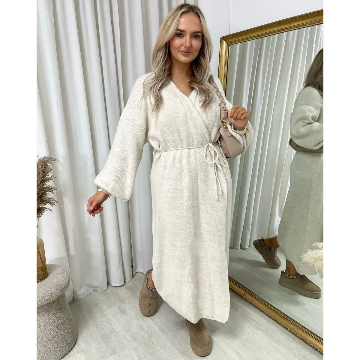 Knitted Long Sleeve Belted Cardigan