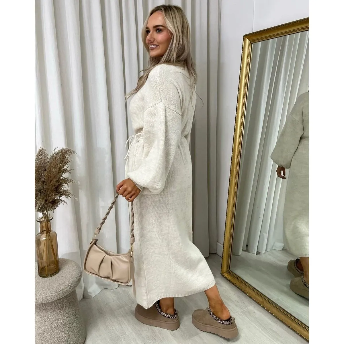 Knitted Long Sleeve Belted Cardigan