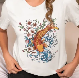 Koi Fish Shirt, Cherry Blossom Shirt, Pond Fish Shirt, Sakura Tree Shirt, Aquarium TShirt, Fish Lover Gift, Aesthetic Shirt, Gold Fish Tee
