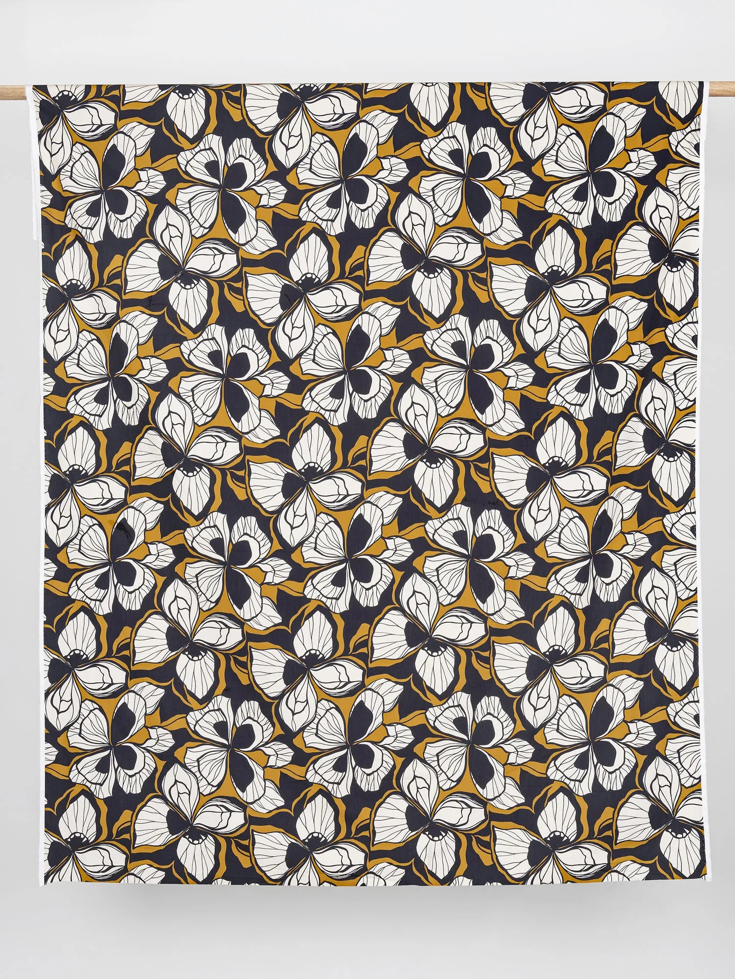 Large Illustrated Floral Print Cotton Poplin - Bronze   Black   Cream - Swatch