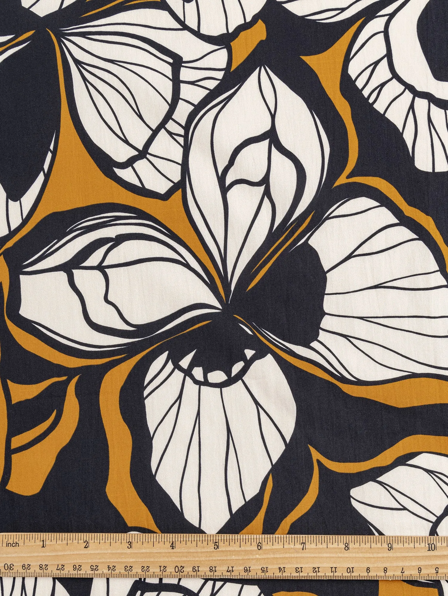 Large Illustrated Floral Print Cotton Poplin - Bronze   Black   Cream - Swatch