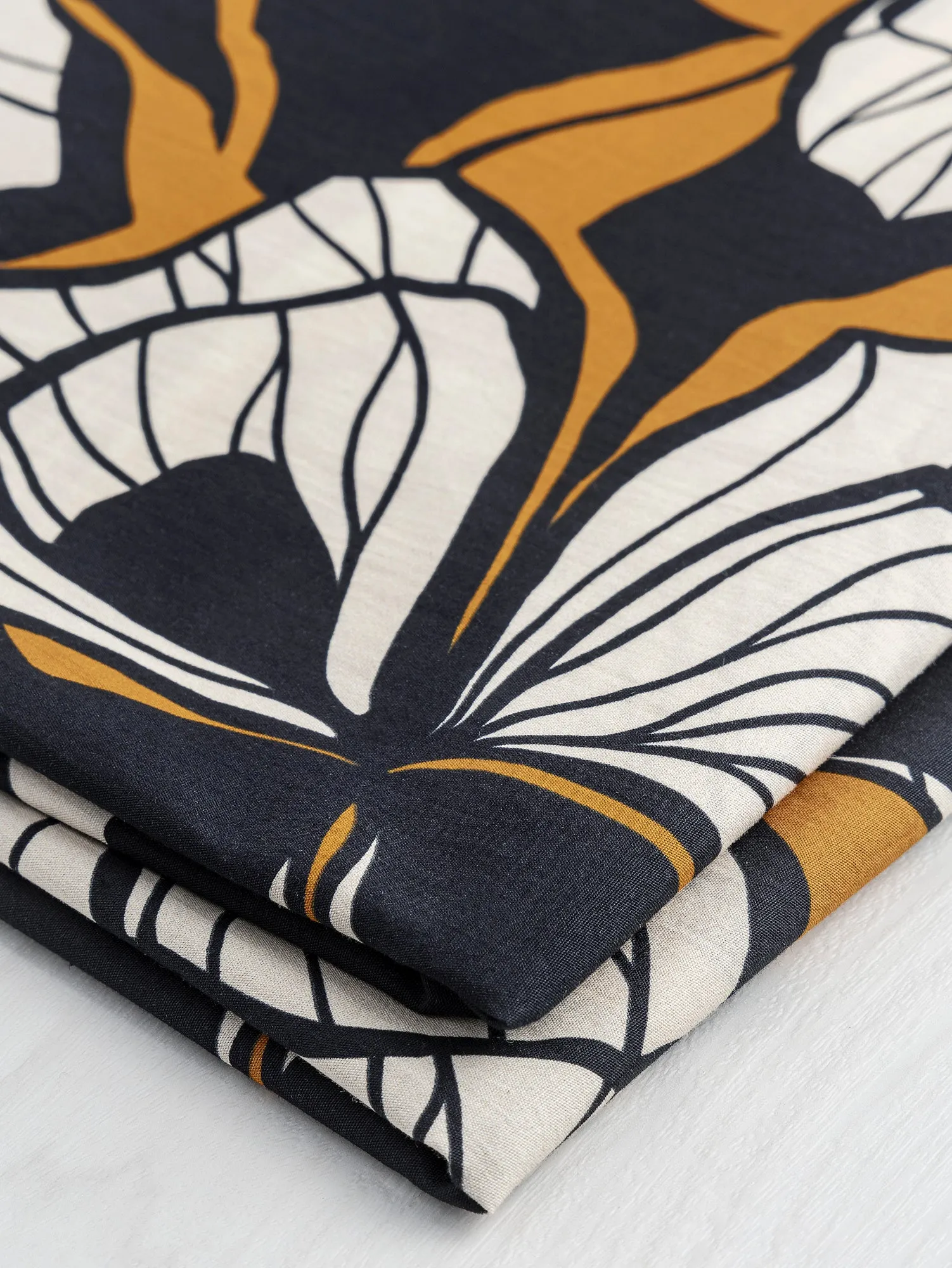 Large Illustrated Floral Print Cotton Poplin - Bronze   Black   Cream - Swatch