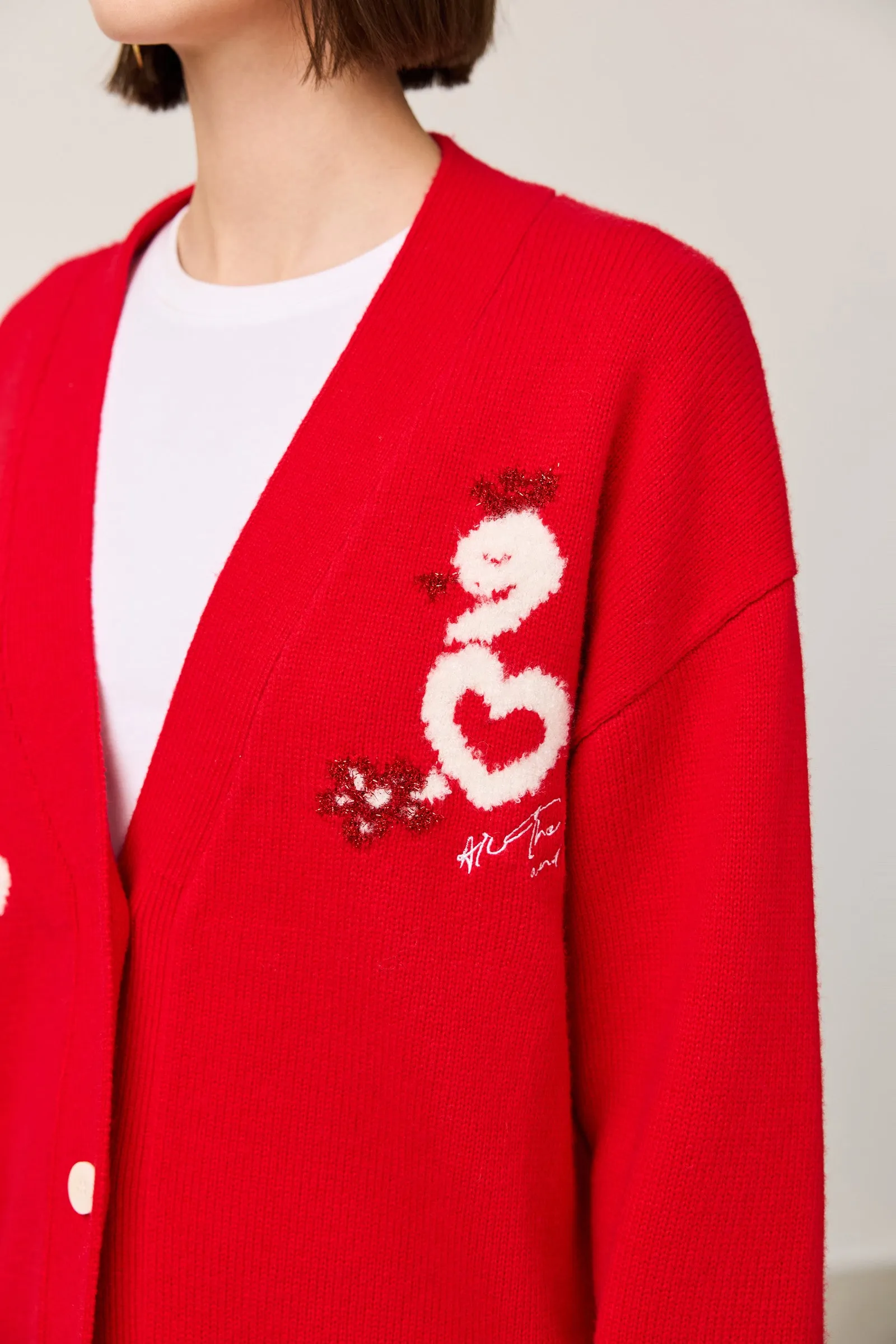 LILY New Year Snake Zodiac Red V-Neck Cardigan